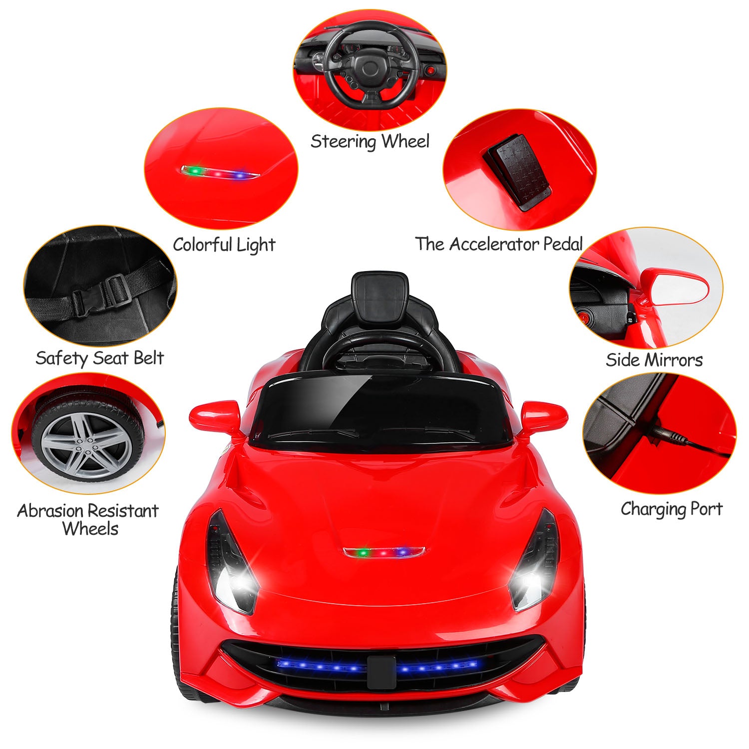 Kids Electric Ride On Car with Parental Remote Control Early Education Music Car Lights Connection Sound Button 3 Speeds