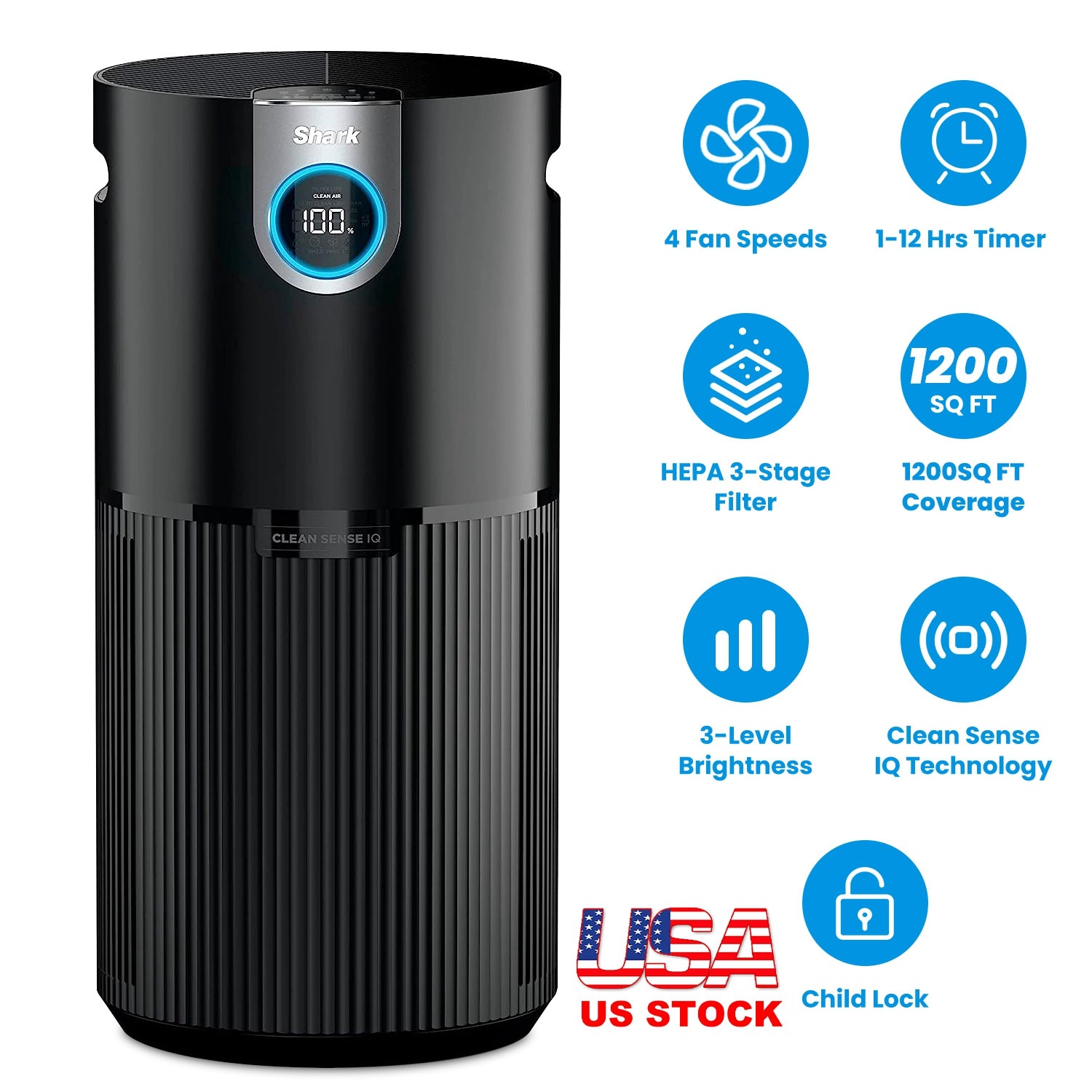 Shark HP202 Air Purifier with True HEPA Air Filter Covers Up To 1200sq ft with 4 Fan Speeds Auto Modes Removes Smoke Dust Allergens Pollutants
