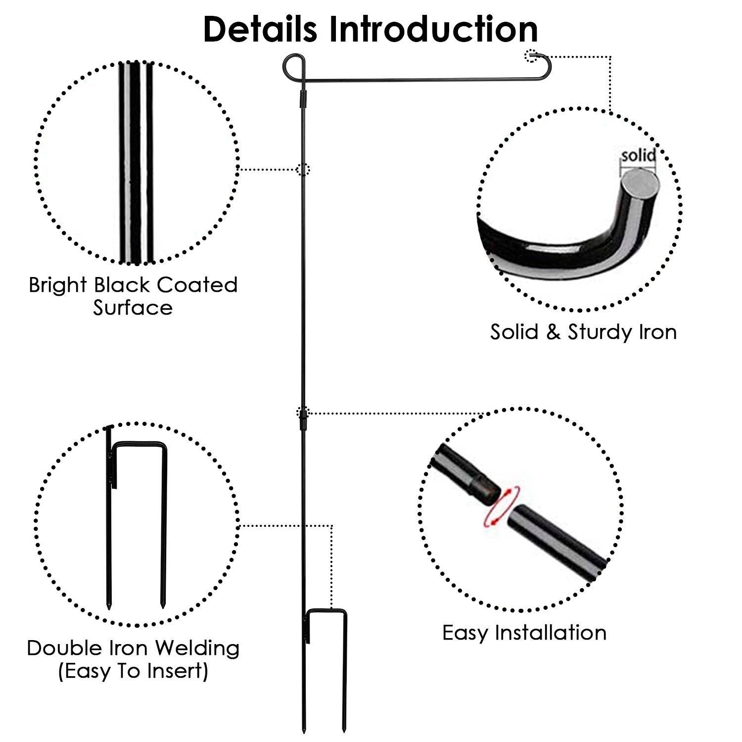 1Pc Garden Flag Stand Flagpole Weatherproof Wrought Iron Coated Yard Flag Holder For Yard Flag Party Banner Fits 11.8x17.7in Flag For Christmas Halloween Outdoor Decoration