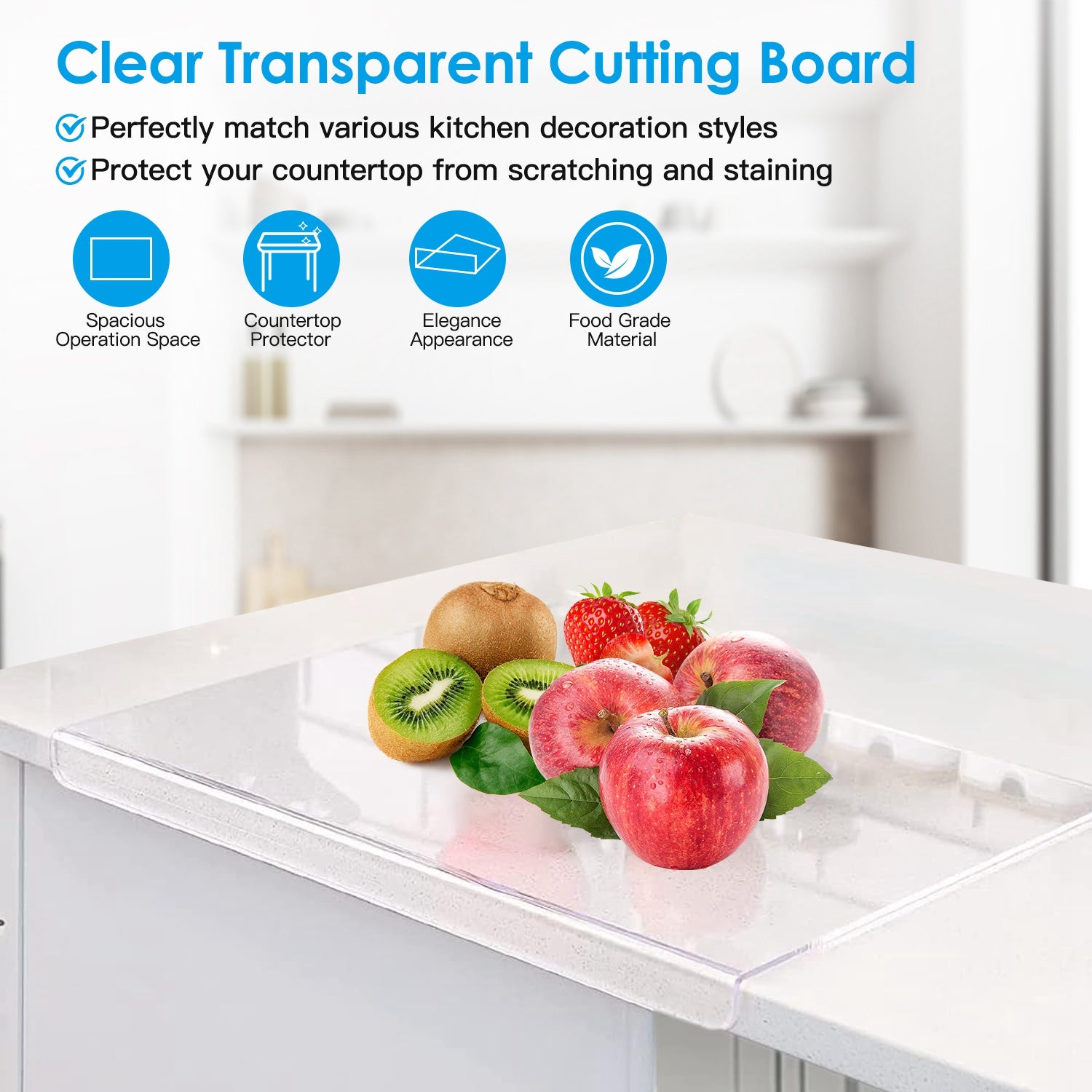 Clear Acrylic Kitchen Cutting Board with Counter Lip 17.71x15.74IN Non-Slip Transparent Countertop Cutting Board Kitchen Countertop Protector For Dini