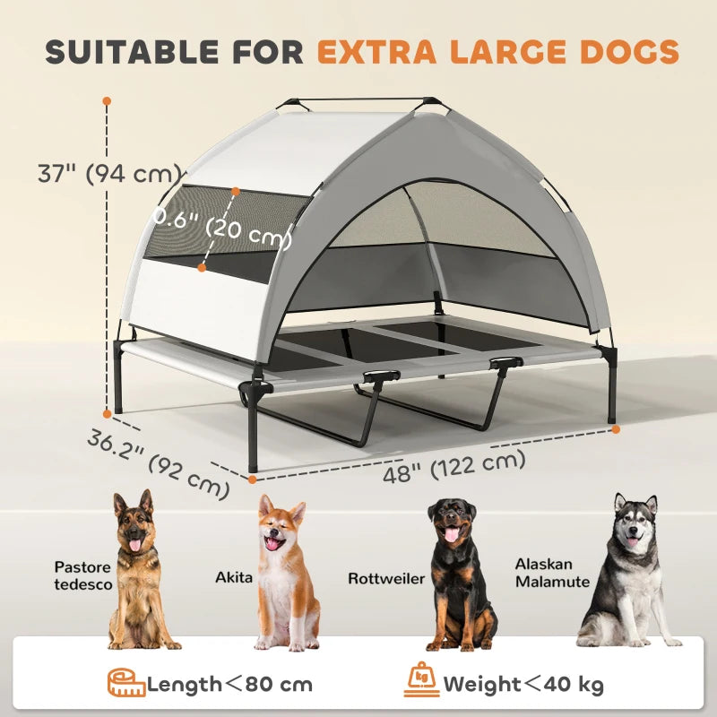 Elevated Dog Bed with Removable Canopy, Portable Outside Raised Pet Cot, Storage Bag, 48" x 36" x 37"