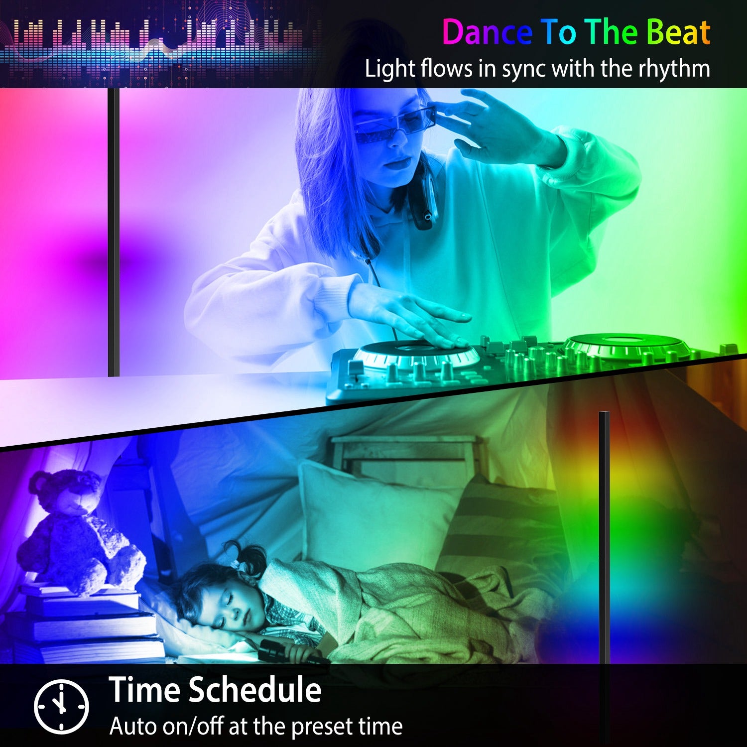 56in Floor Lamp Light LED Standing Lamp Remote Control Dimmable Color Changing Mood Light