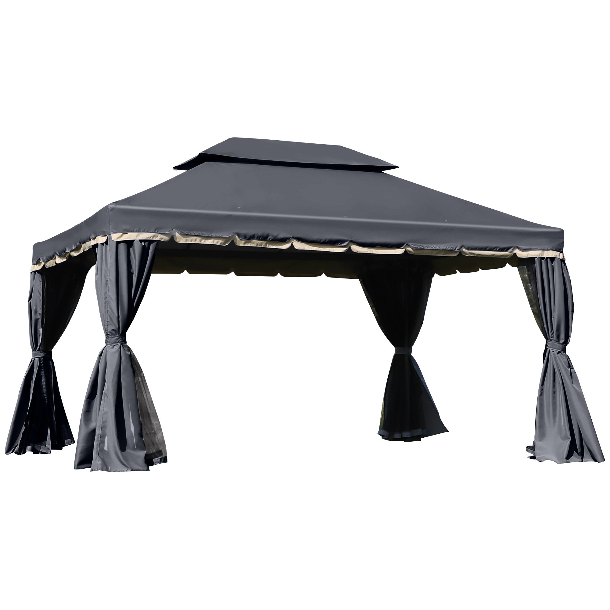 Outsunny Outdoor Patio Gazebo 13x10ft Canopy 2-Tier Roof Vented Mesh Sidewall Aluminum Frame Black