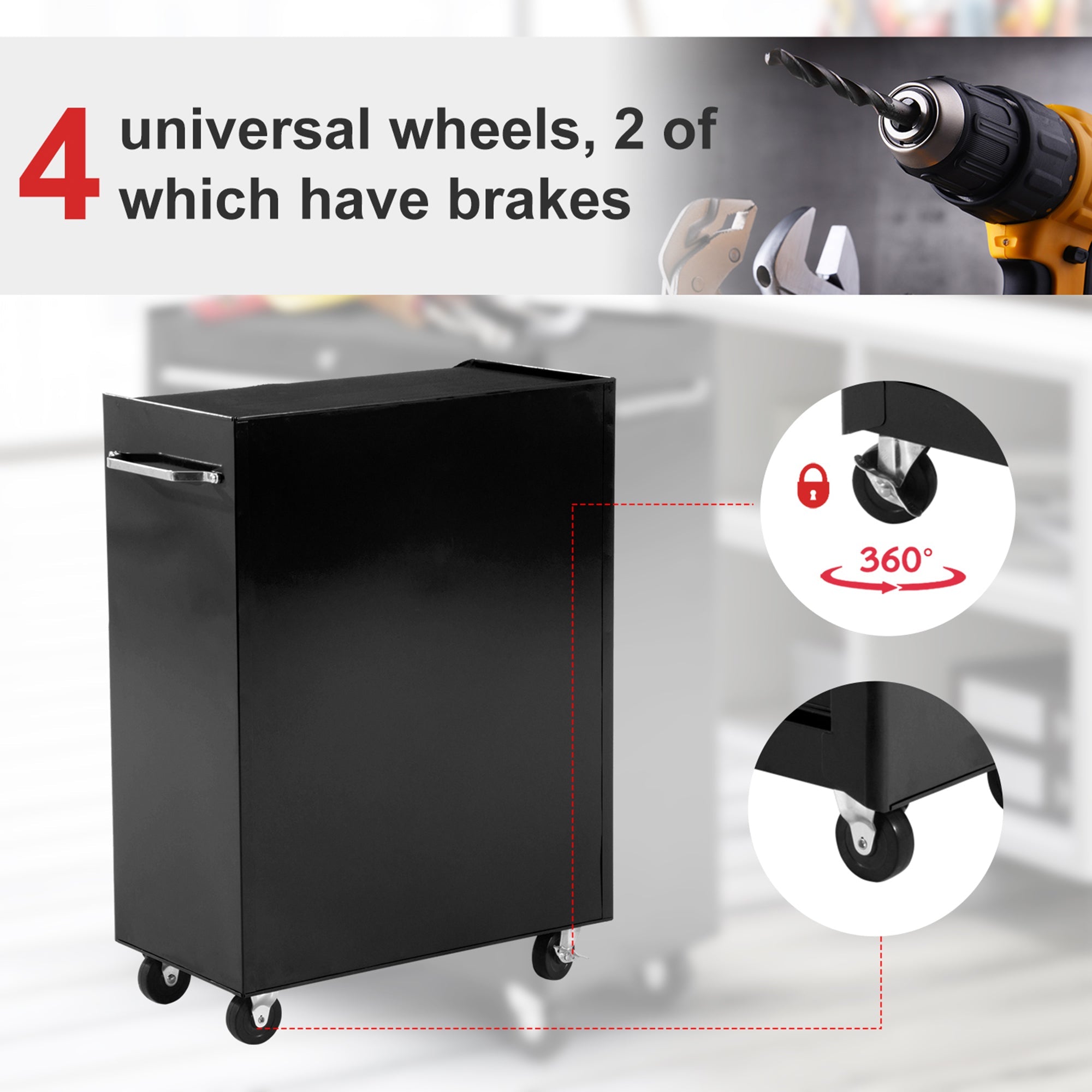 HOMCOM 5-Drawer Rolling Tool Cabinet on Wheels, Lockable Tool Chest, Tool Organizer for Garage, Factory and Workshop, Black