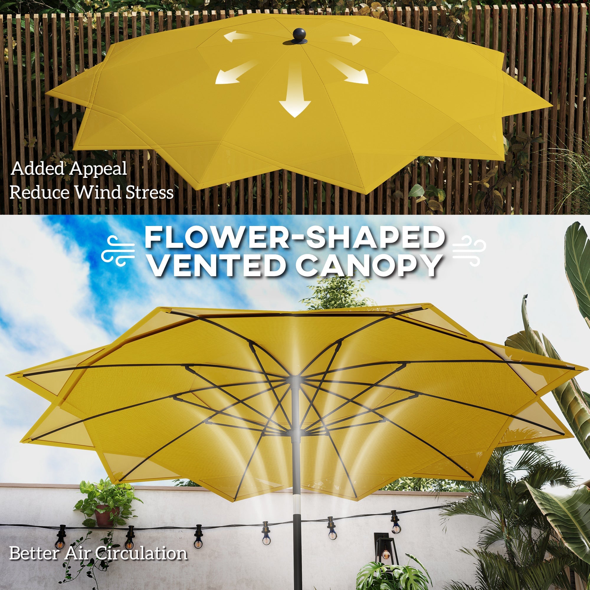 Outsunny 8.5FT Parasol with 10 Ribs, Air Vents, Crank Handle & Tilt for Outdoor, Garden and Pool, Yellow