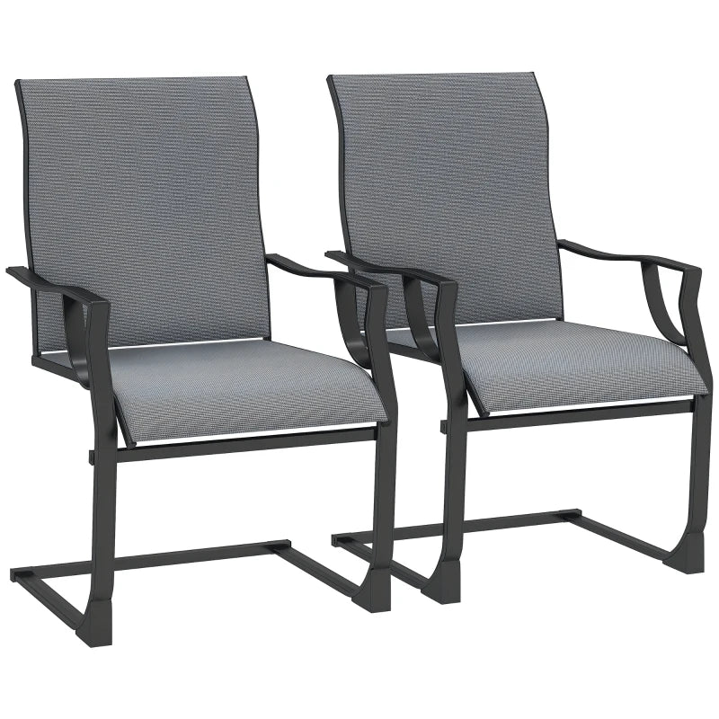 C Spring Motion Patio Chairs Set of 2 with Curved High Backrest, Armrest, All Weather Breathable Fabric, Metal Frame