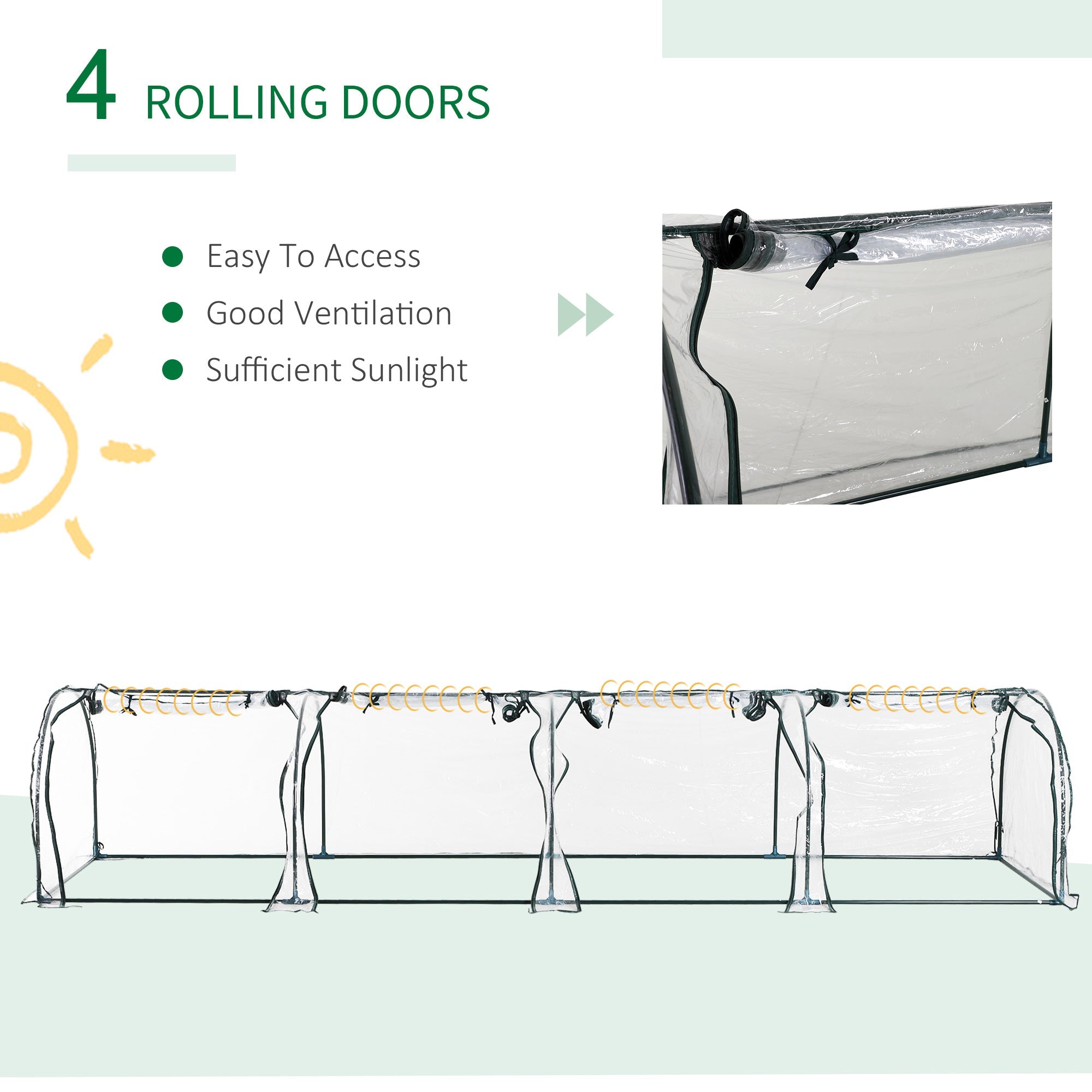 Outsunny 13' Portable Tunnel Greenhouse: With 4 Zippered Doors, Water/UV Resistant PVC Cover