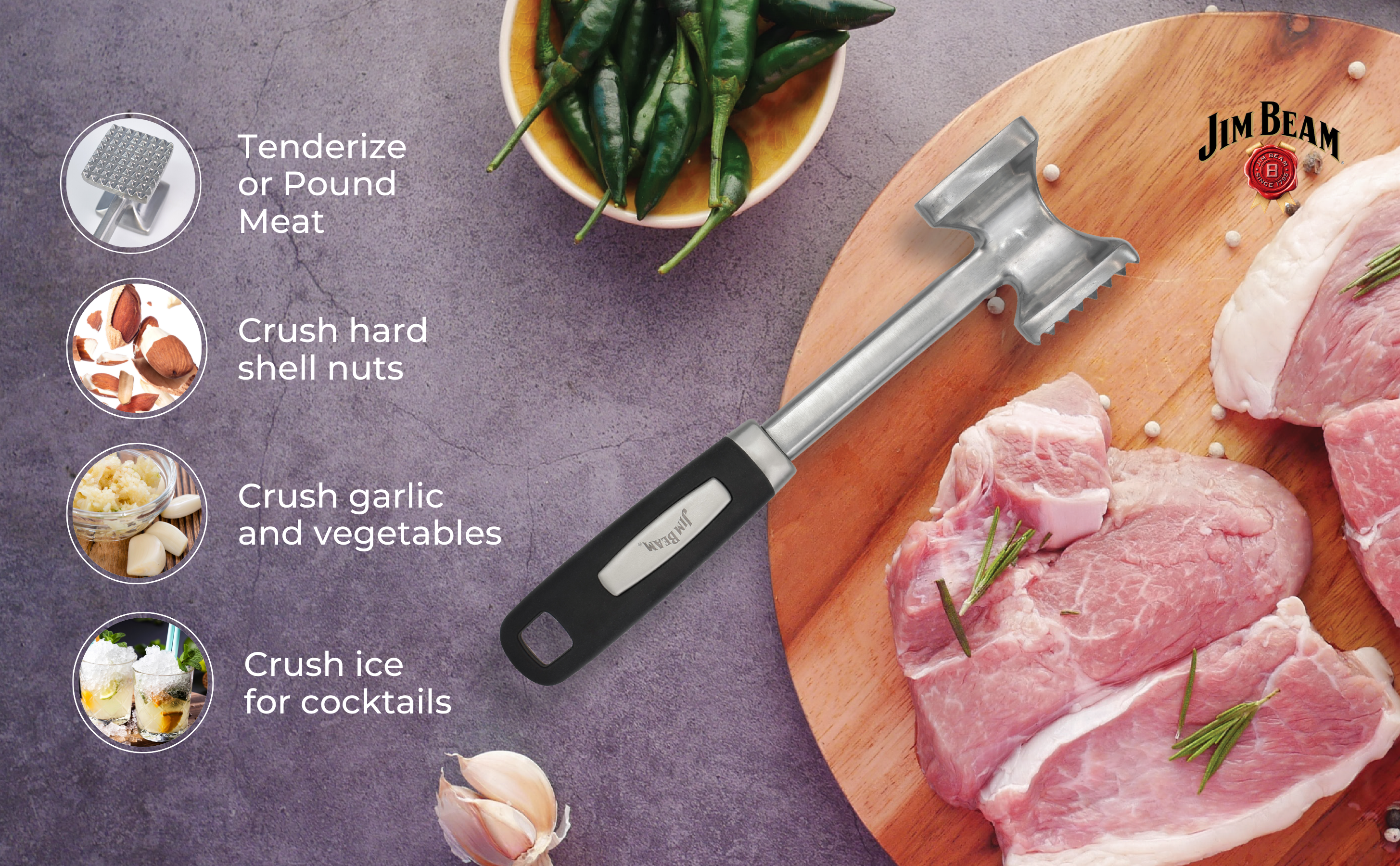 Jim Beam Dual Side Meat tenderizer Zinc Alloy