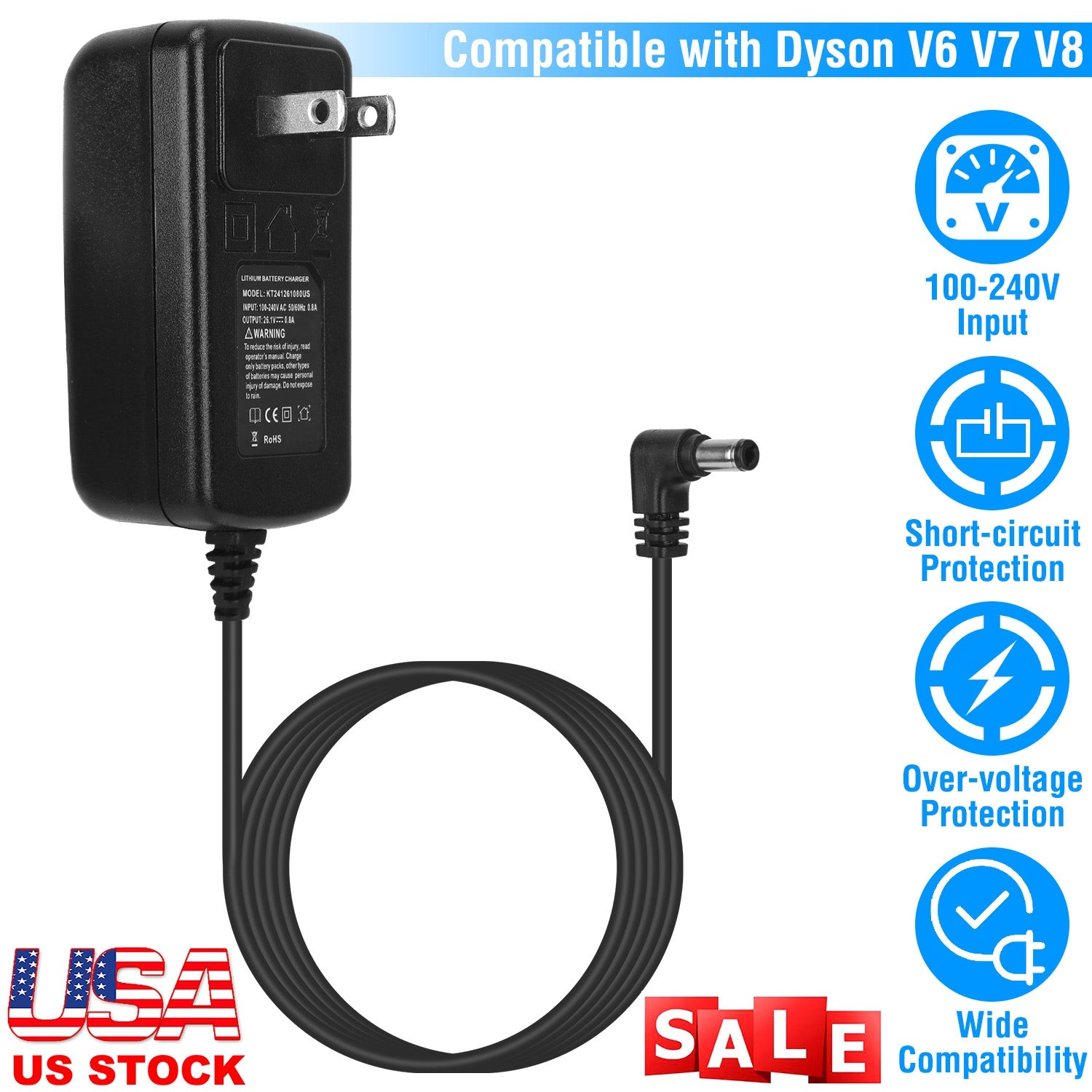 Battery Charger Compatible with Dyson Cordless Vacuum V6 V7 V8 DC58 DC59 DC61 DC62 SV03 SV04 SV05 SV06 Absolute Animal Fluffy Motorhead Vacuum Power S