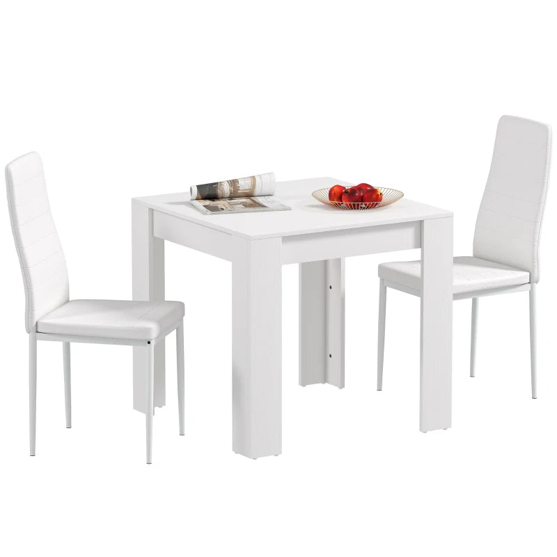 Dining Table Set for 2, Square Kitchen Table and Chairs, Dining Room Table and PU Leather Upholstered Chairs, White