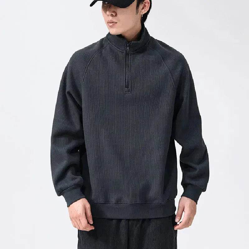 Autumn Winter half zip Stand-collar Fleece Sweatshirt Pullover tops for men