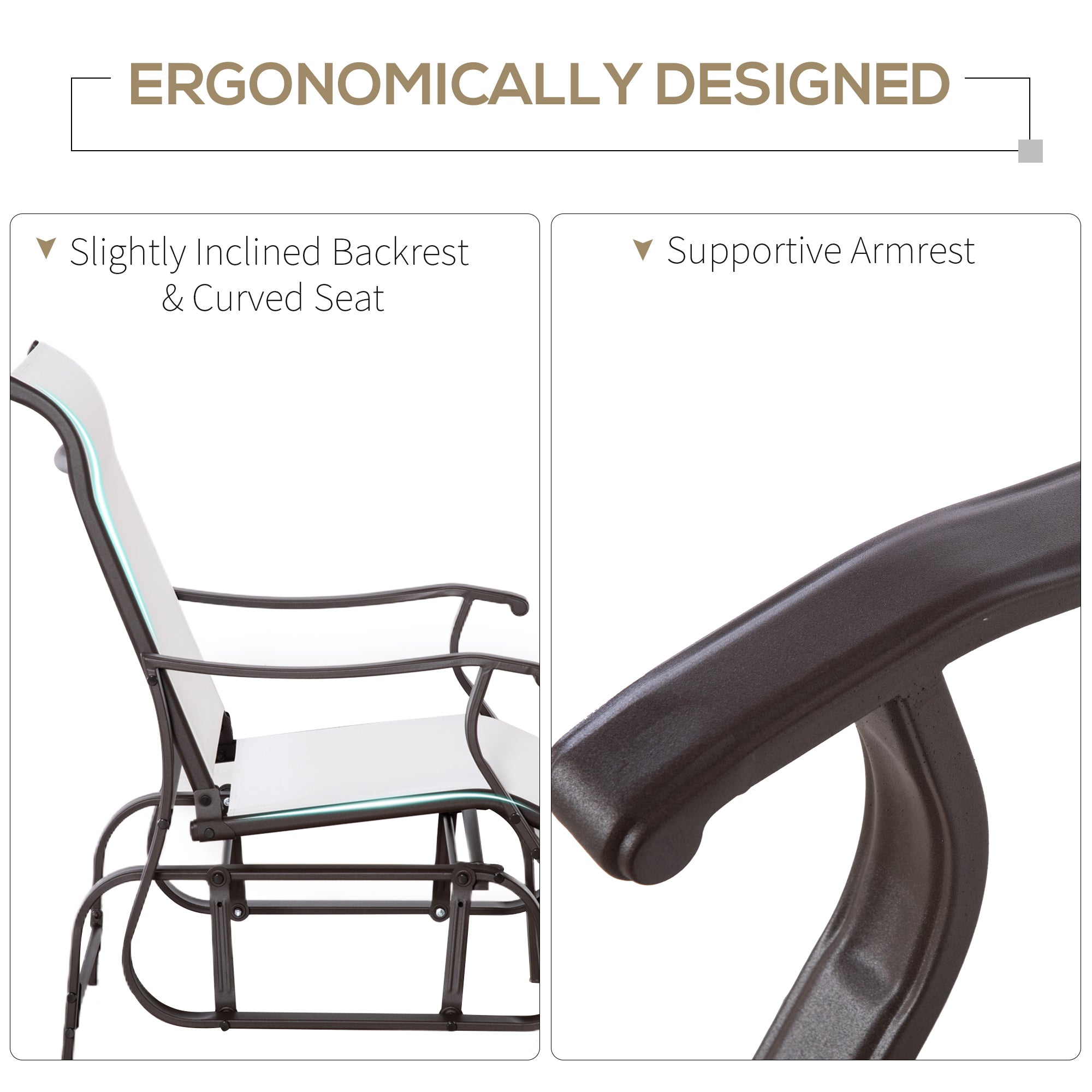 Outsunny Outdoor Glider Chair, Patio Glider with Steel Frame and Mesh Fabric, Garden Chair for Backyard, Garden, and Porch, Cream White