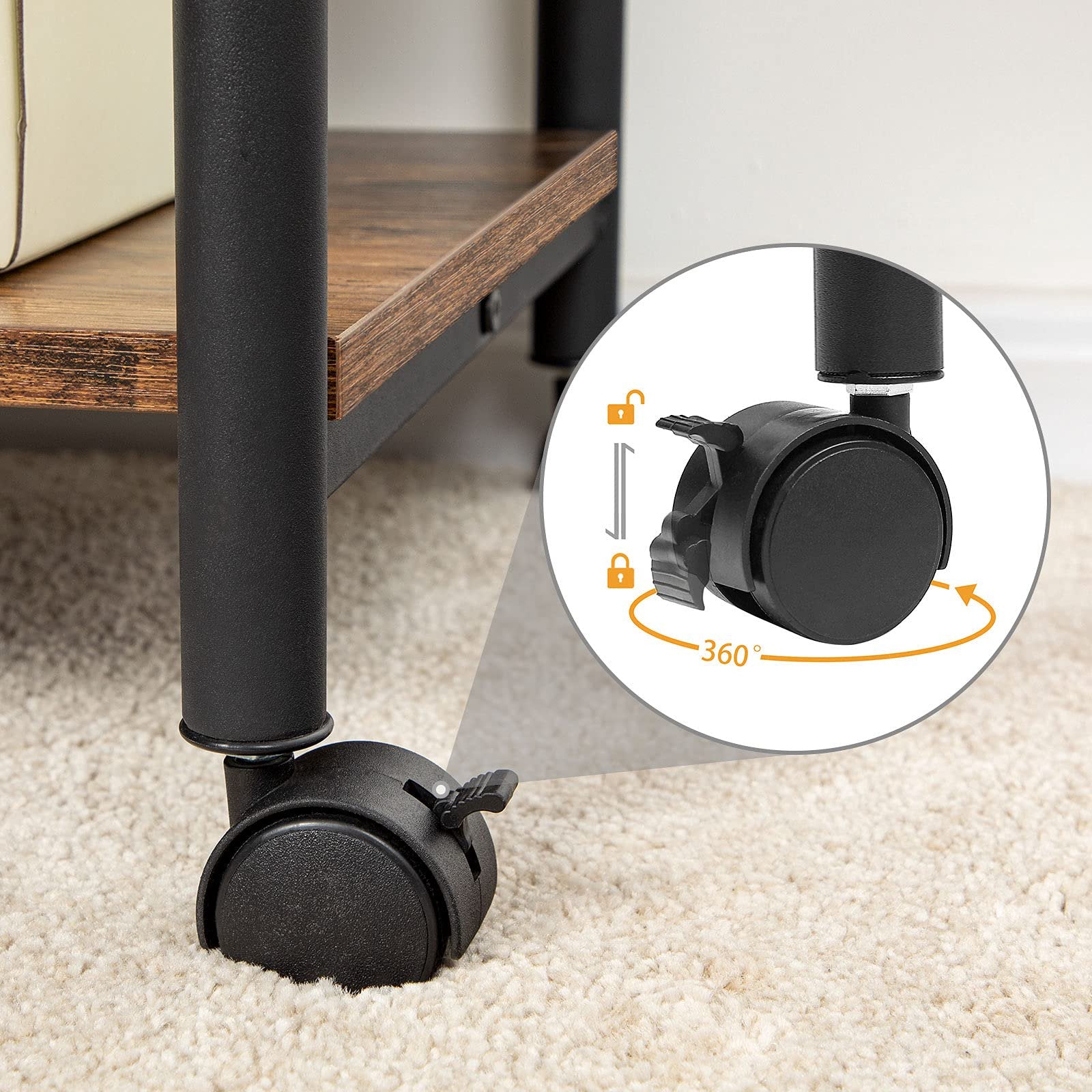 HOOBRO 3-Tier Adjustable Printer Stand with Wheels, Mobile Printer Cart and Office Storage Shelf, Rustic Brown & Black