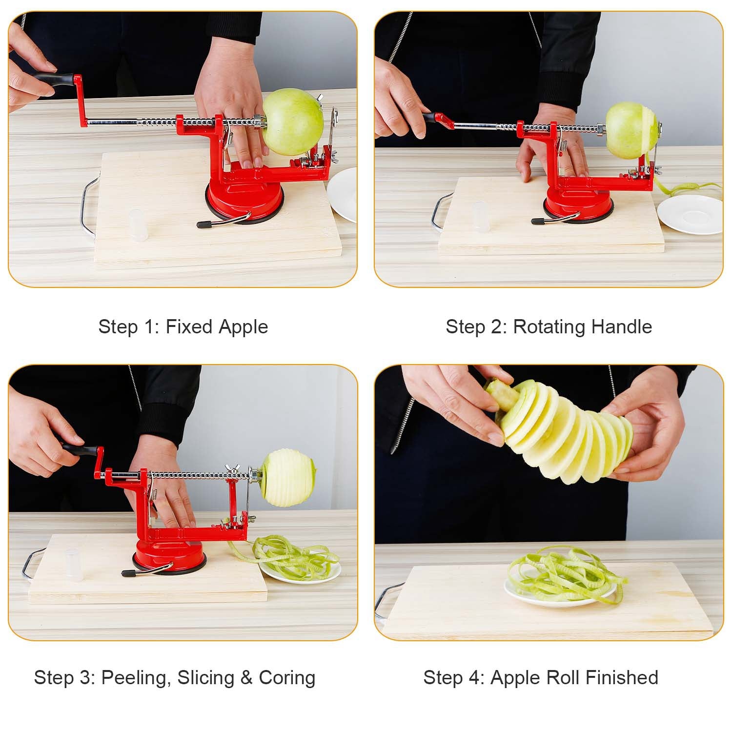 3In 1 Apple Peeler Manual Rotation Potato Fruit Core Slicer Kitchen Hand Cracking Corer w/ Zinc Alloy Peeler Suction Base