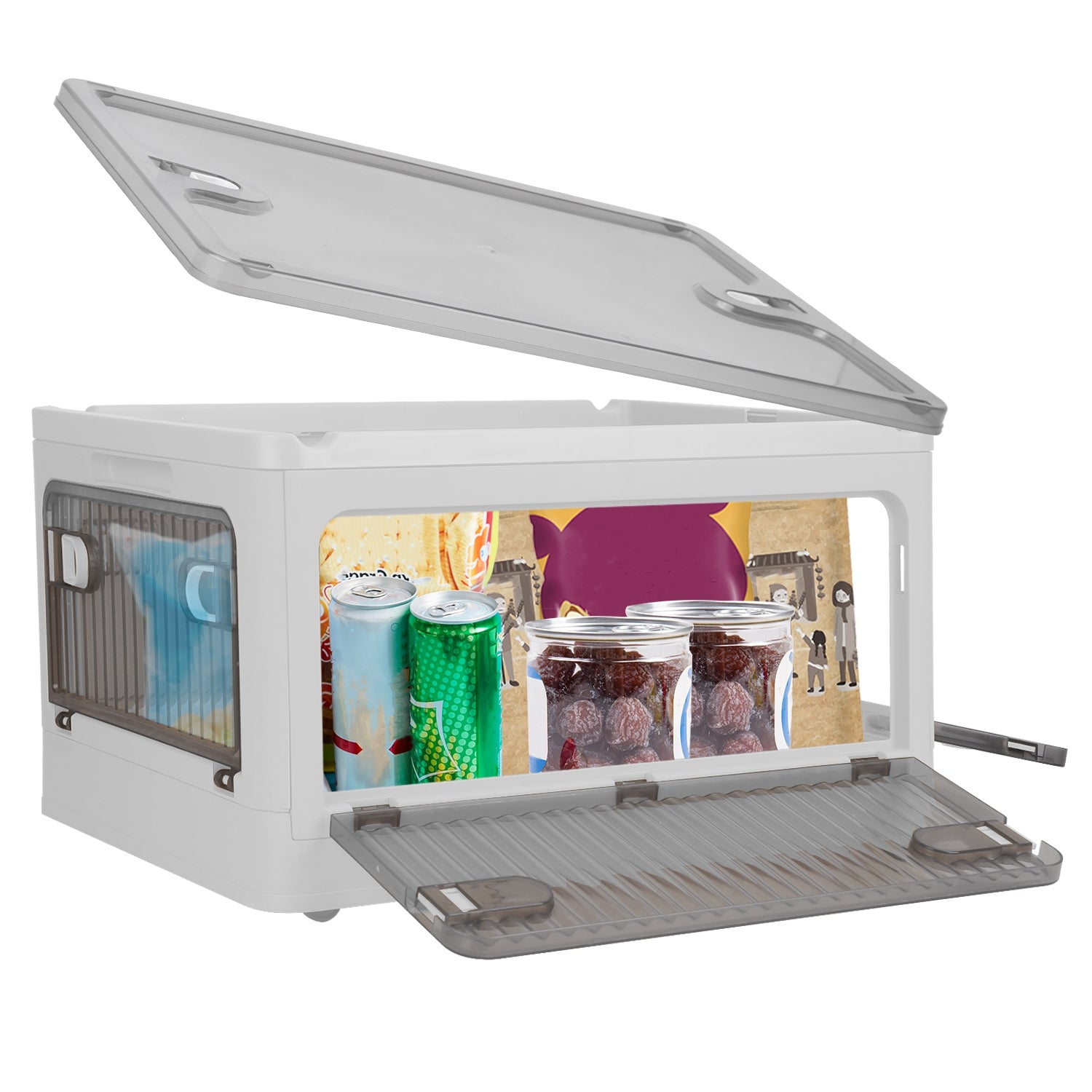 70QT/66L Foldable Storage Bins with Lid 4 Doors Collapsible Stackable Closet Organizer Containers with Lock 4Pcs Wheels