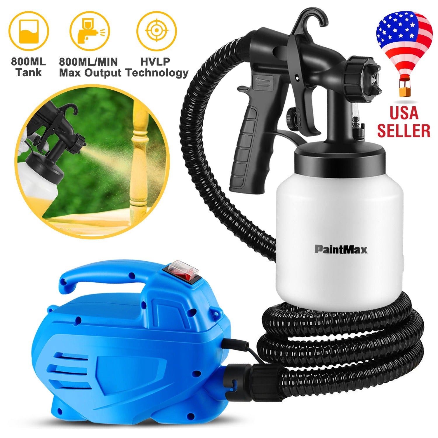 800ML Paint Spray Painter 650W Paint Sprayer Machine 800ML/Min Output HVLP Oil Primer Water Sprayer w/ 3 Spraying Patterns Motor Strap Detachable Cont