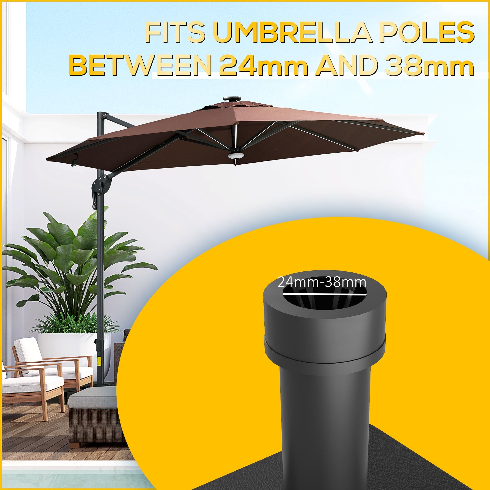 Outsunny Rolling Umbrella Base Stand: Mobile Fillable with Wheels for Patio Outdoor Steel Pole Black