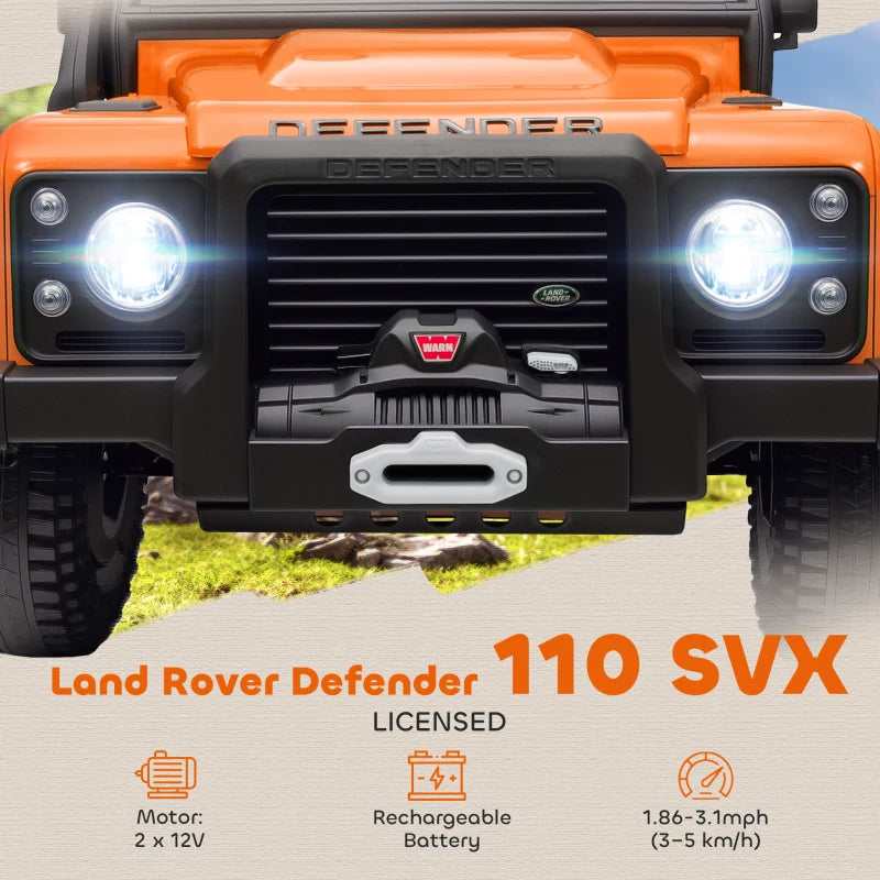 Qaba Land Rover Licensed Kids Ride on Truck with Remote Control, Spring Suspension, LED Lights, 3 Speed for Ages 3-5, Orange