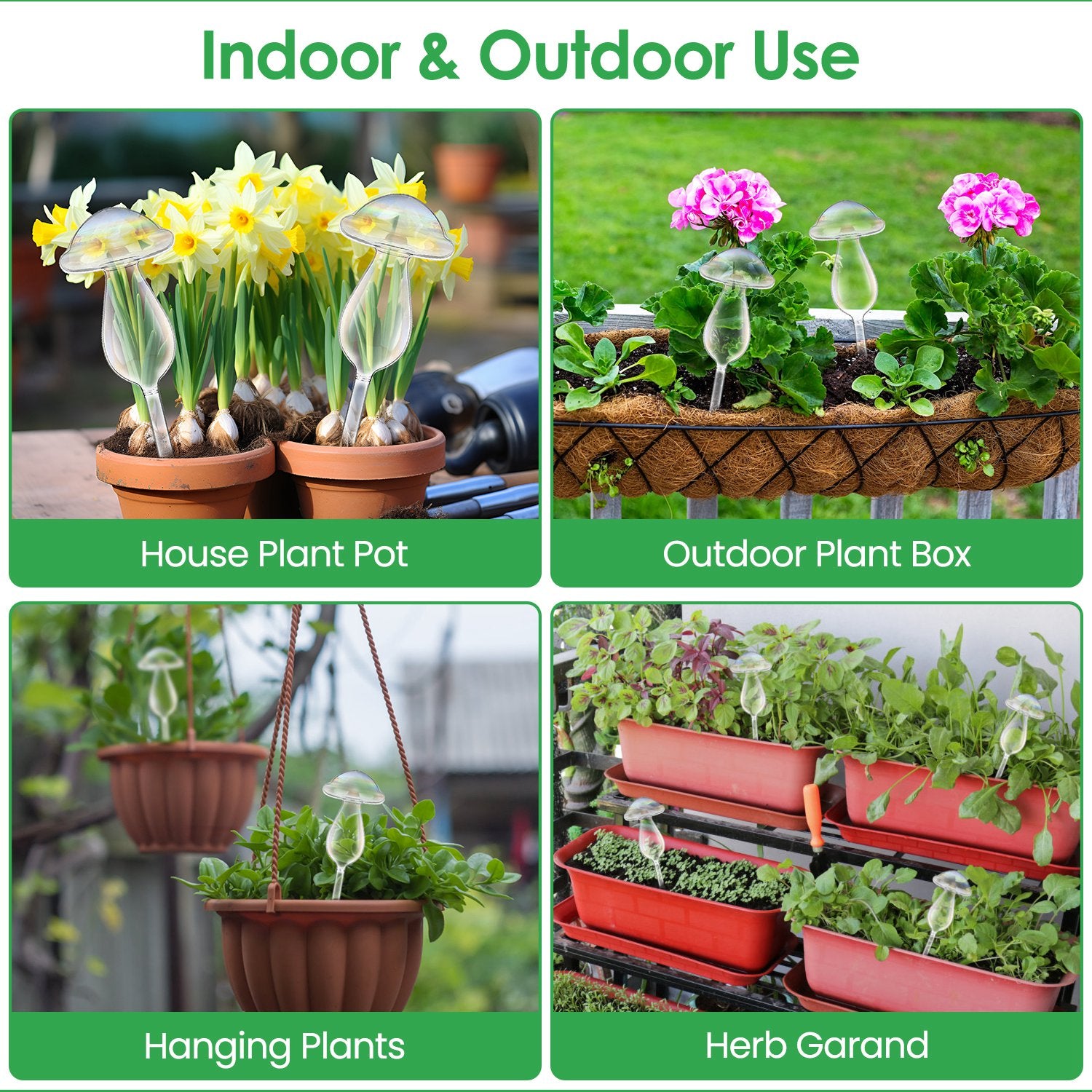 4Pcs Clear Glass Plant Watering Globes Iridescent Rainbow Gradient Mushroom Self-Watering Container Plant Self-Watering System Automatic Irrigation De