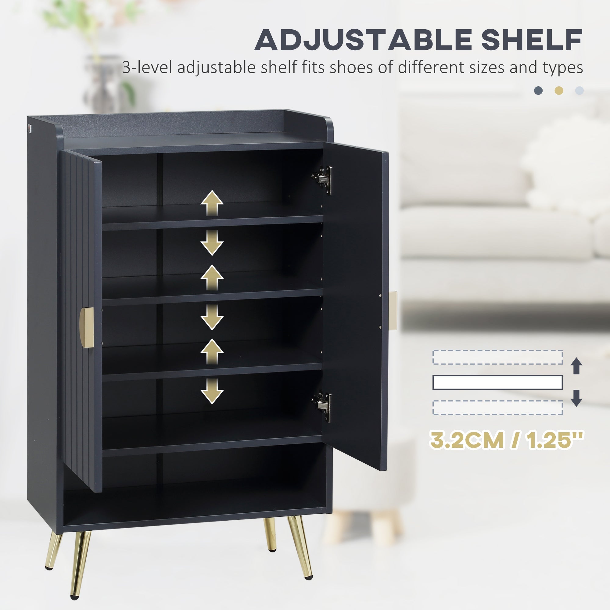 HOMCOM Modern Entryway 15 Pair Shoe Cabinet with 2 Doors Adjustable Shelves, Grey Finish for Stylish Organization | Sleek Design