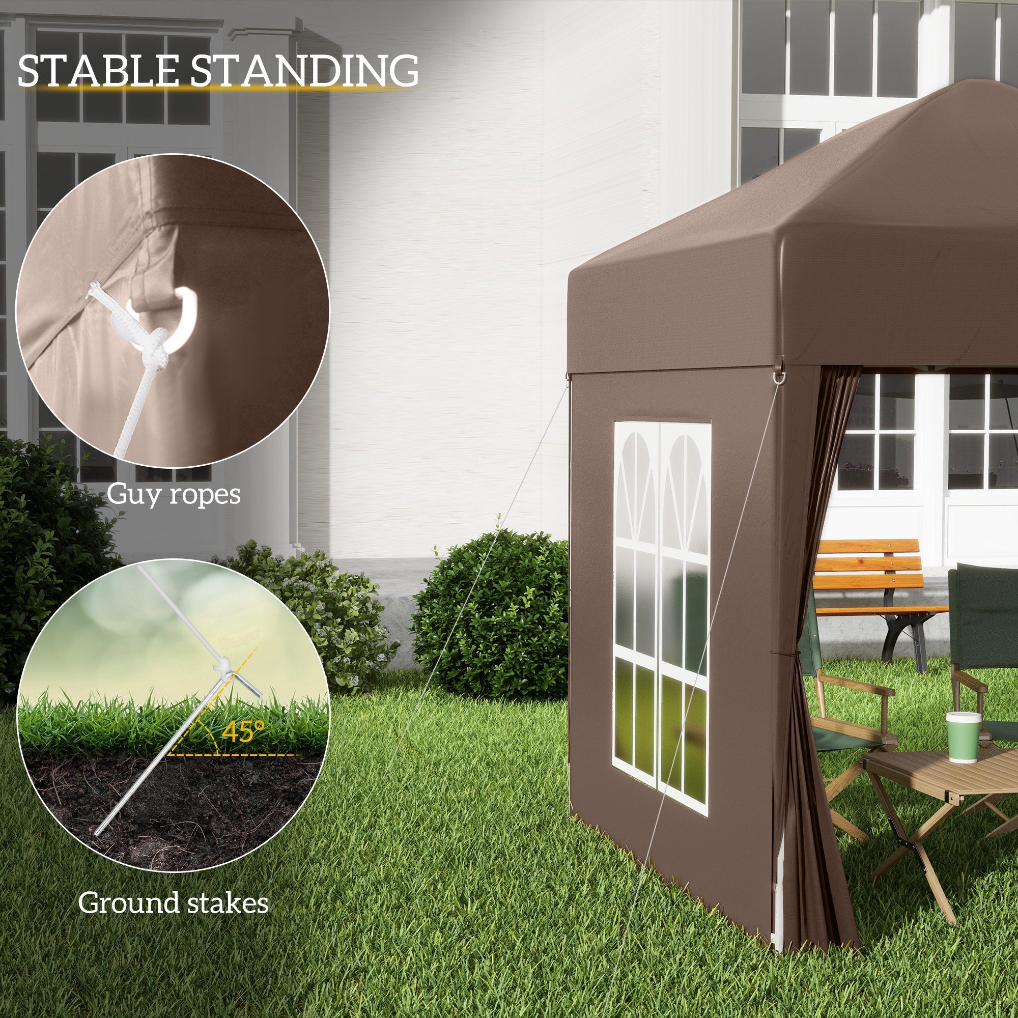Outsunny 6.6x6.6ft Pop Up Party Tent Outdoor Folding Gazebo Canopy with Side Walls Brown