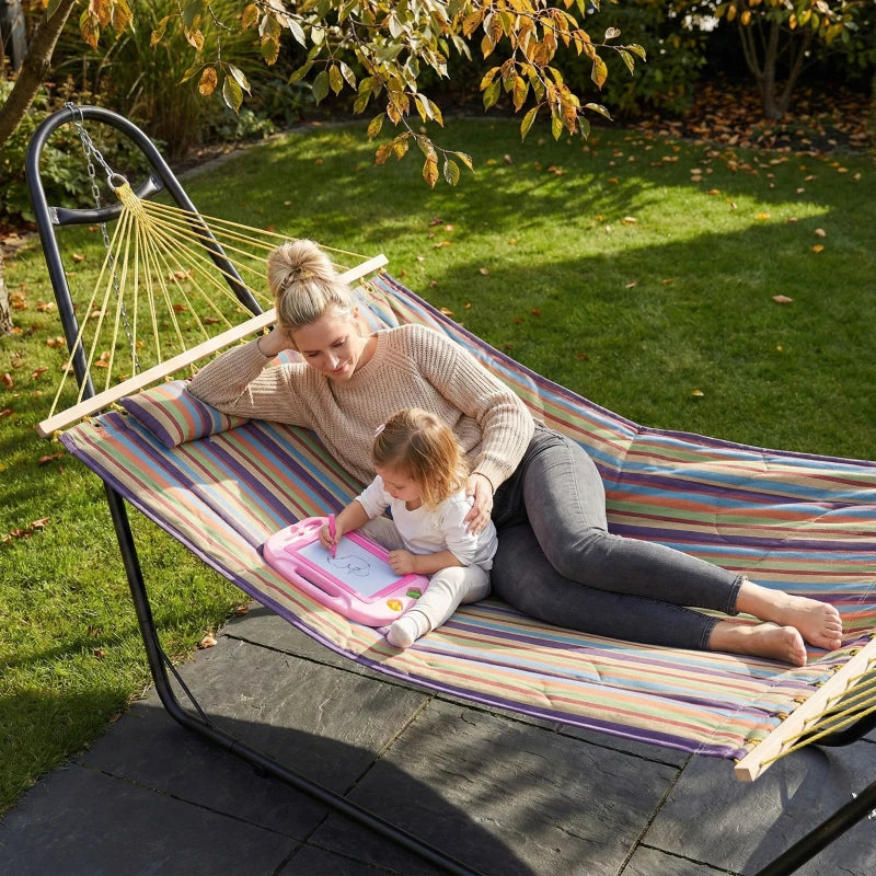 Hammock with Stand, Heavy Duty Camping Hammock with Detachable Pillow and Spreader Bar, 264 lbs Capacity, Multicolor