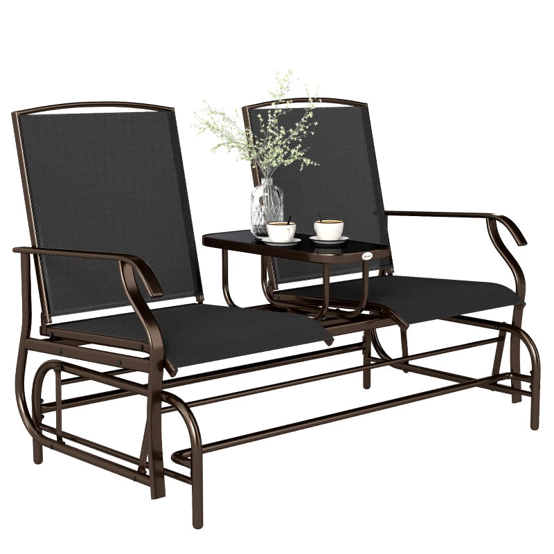 Patio Glider Rocking Chair 2 Person Outdoor Loveseat Rocker Garden Furniture Bench, Black