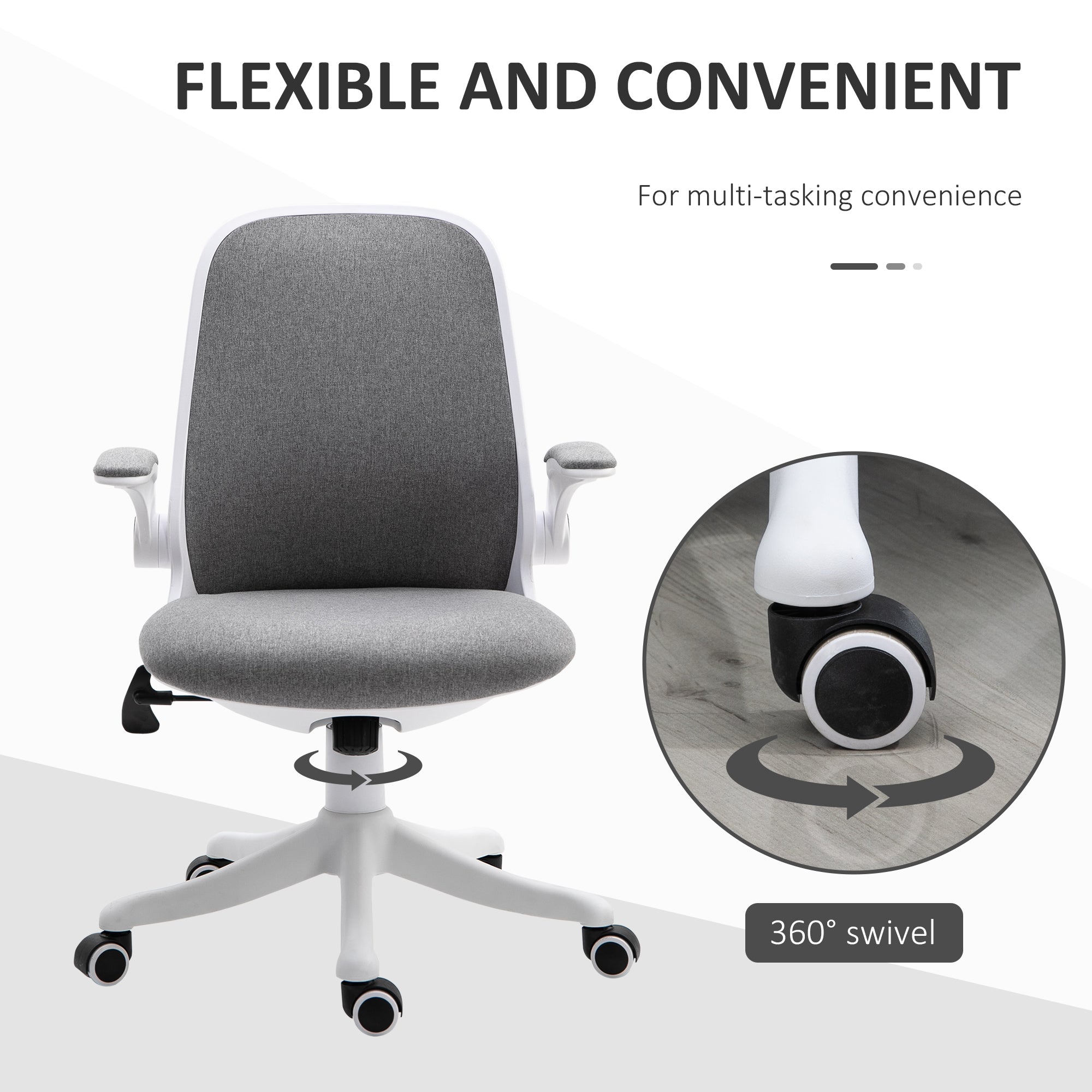 Vinsetto Breathable Fabric Office Chair: 360° Swivel Task Chair, Flip-up Arms, Adjustable Height Desk Chair, Grey