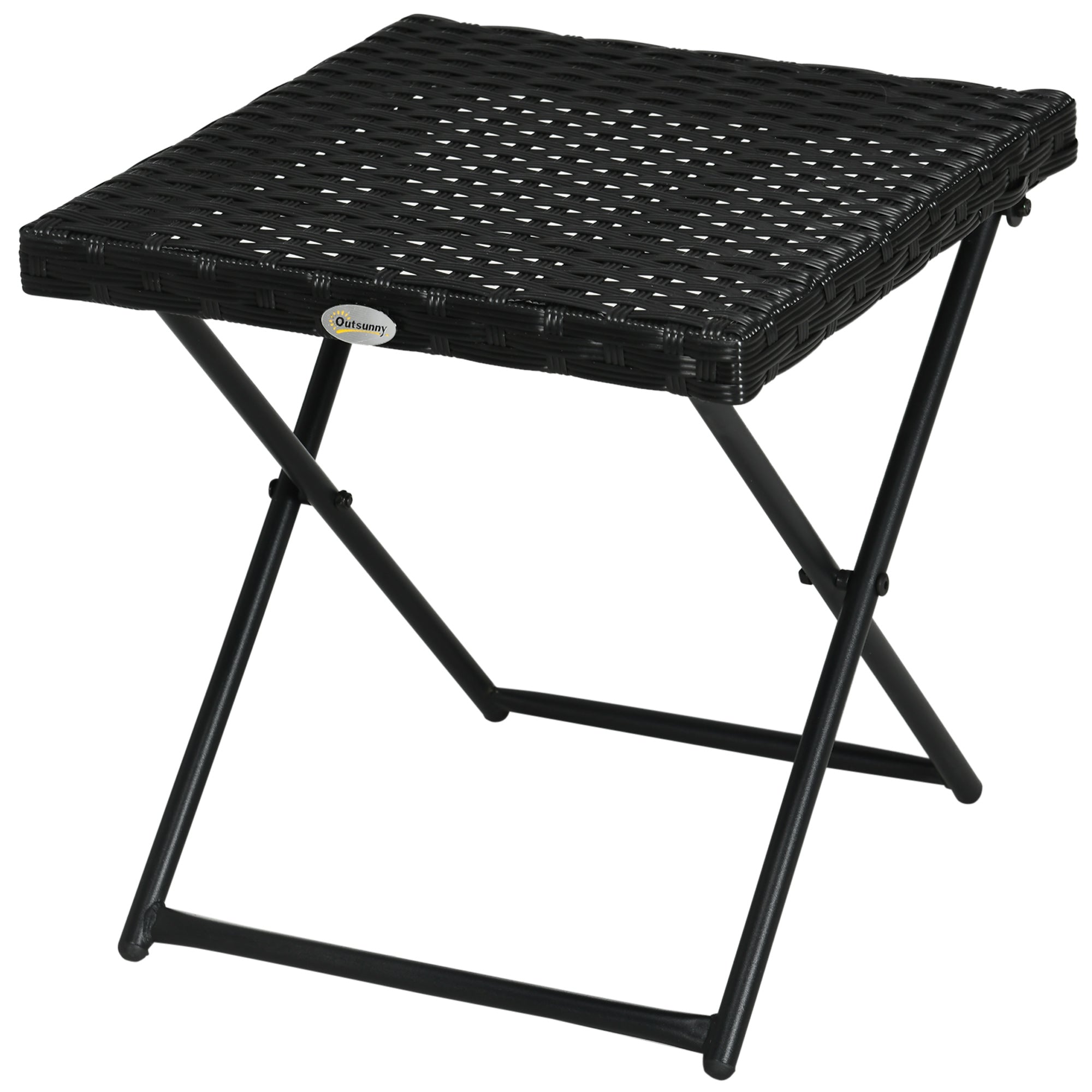 Outsunny Patio Wicker Coffee Table, Outdoor PE Rattan Garden Folding Side Table, 15.75"x15.75"x15.75", Black