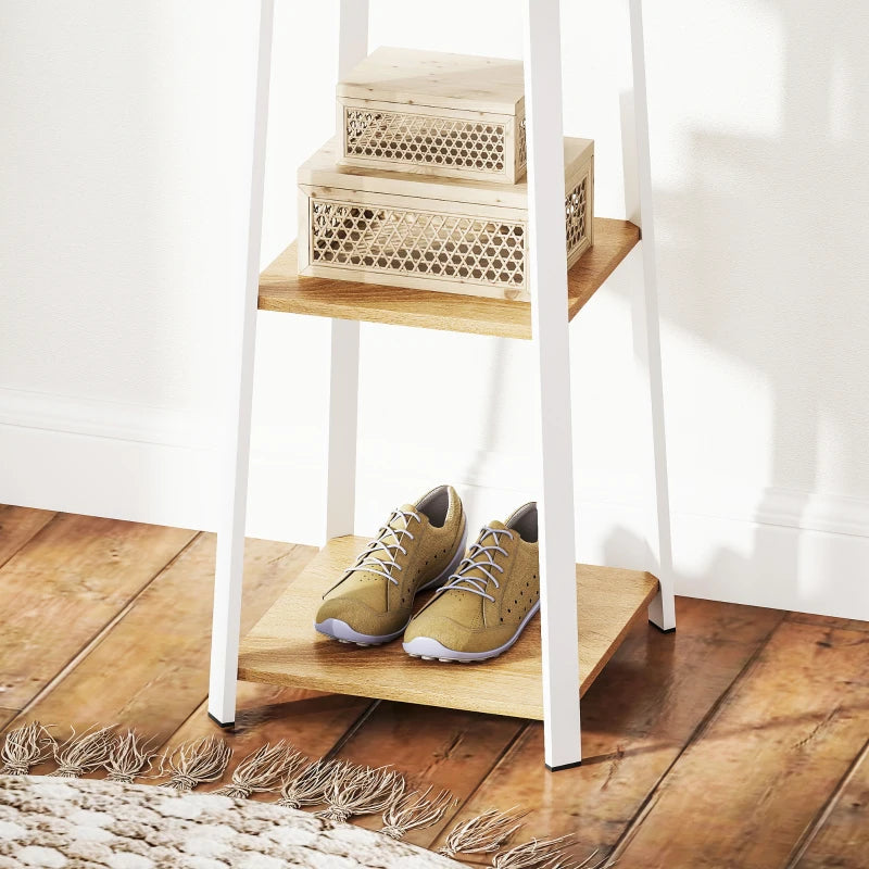 Clothes Rack with Storage, Garment Rack with 8 Hooks and 3-Tier Shelf, Clothes Stand for Bedroom, Entryway, Oak