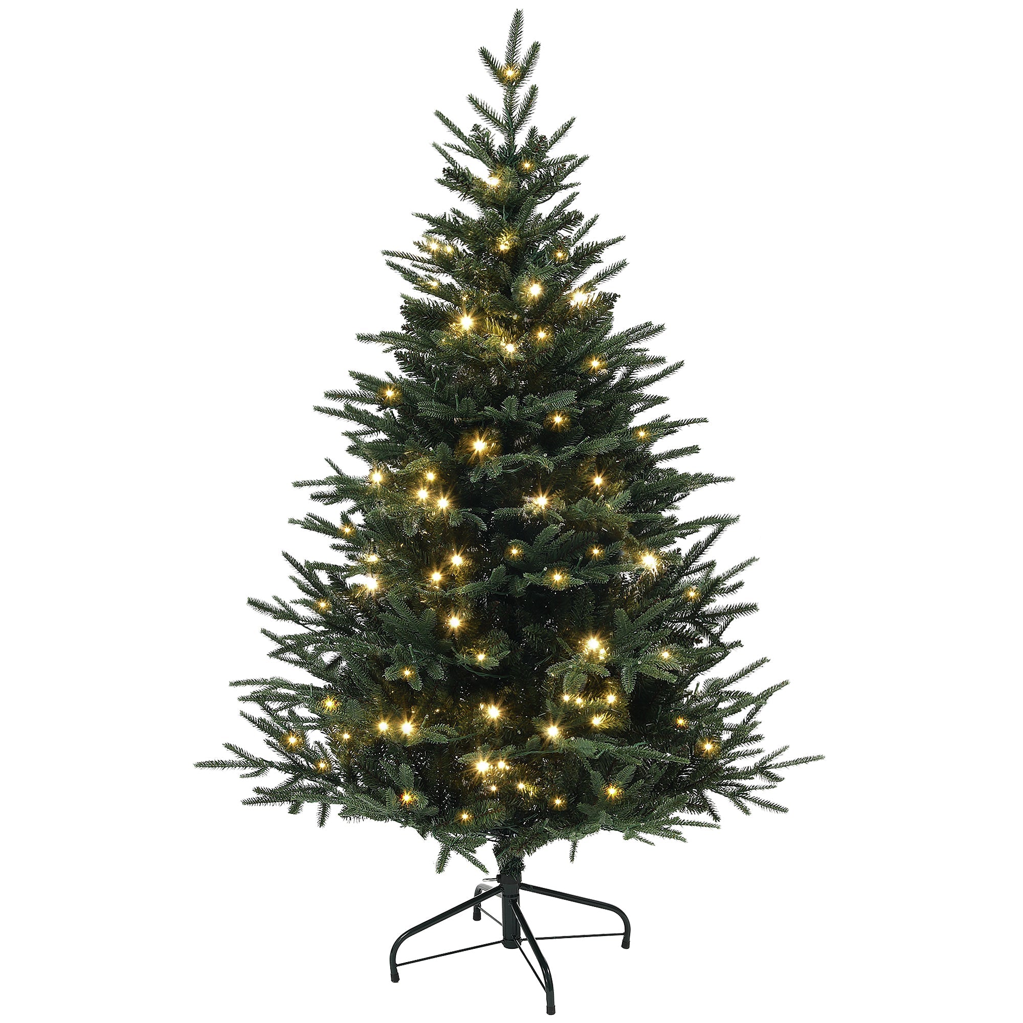 HOMCOM 5ft Prelit Artificial Christmas Tree with 542 Tips, Warm White LED Lights, Steel Base, Hinged Xmas Tree, Auto Open