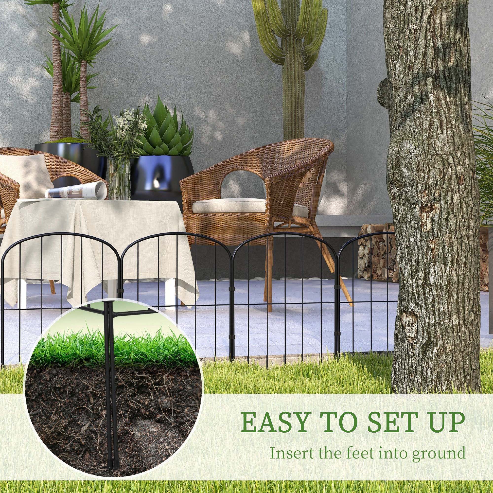 Outsunny 4 Pack Arched Black Metal Garden Fencing Border Decorative Fence Panels Flower Edging Animal Barrier