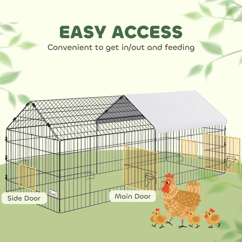 73" Small Animal Cage with Roof, Indoor/Outdoor Use, for Chicken, Rabbits, Chinchillas, Silver