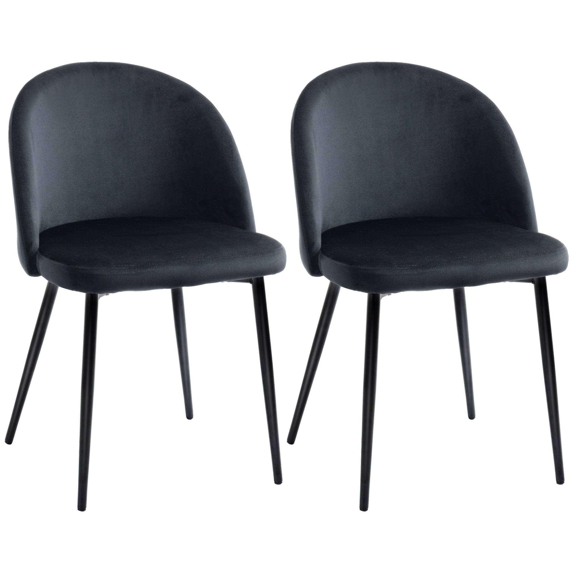 HOMCOM Elegant Dining Chairs Set of 2 Velvet Mid-Back Side Chairs for Dining Room Living Room Black