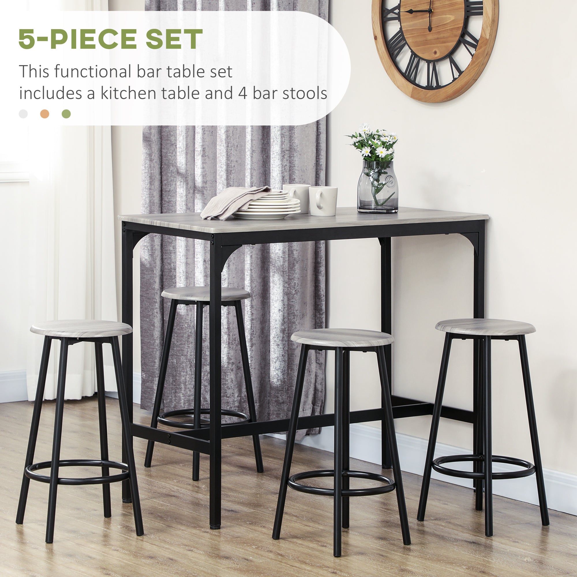HOMCOM 5-Piece Counter-Height Dining Set: Table and 4 Chairs for Casual Gatherings