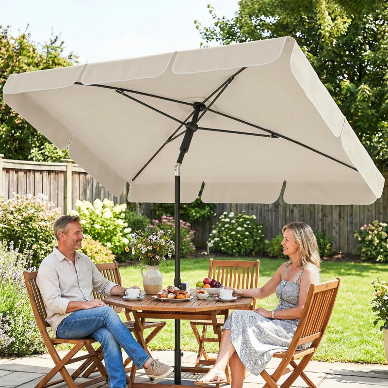 6' x 4' Patio Umbrella with Tilt, Rectangular Outdoor Umbrella for Garden, Beige