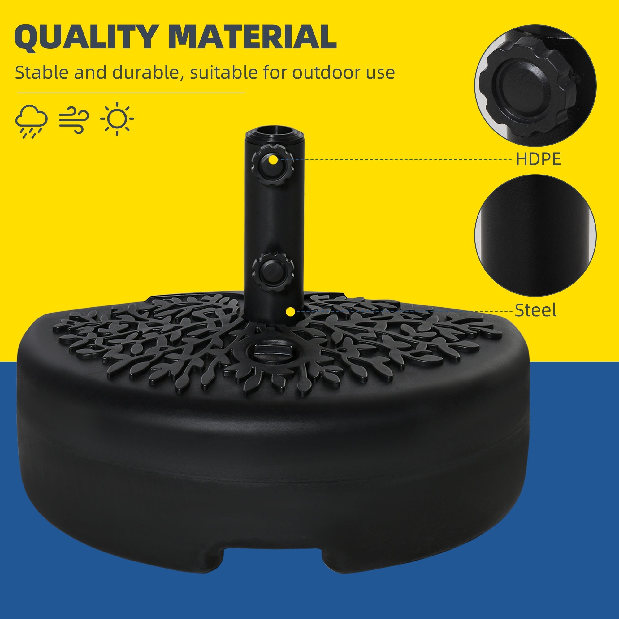 Outsunny Half Round Umbrella Base Stand: Sand/Water Fillable 40lb Capacity Outdoor Stability Black