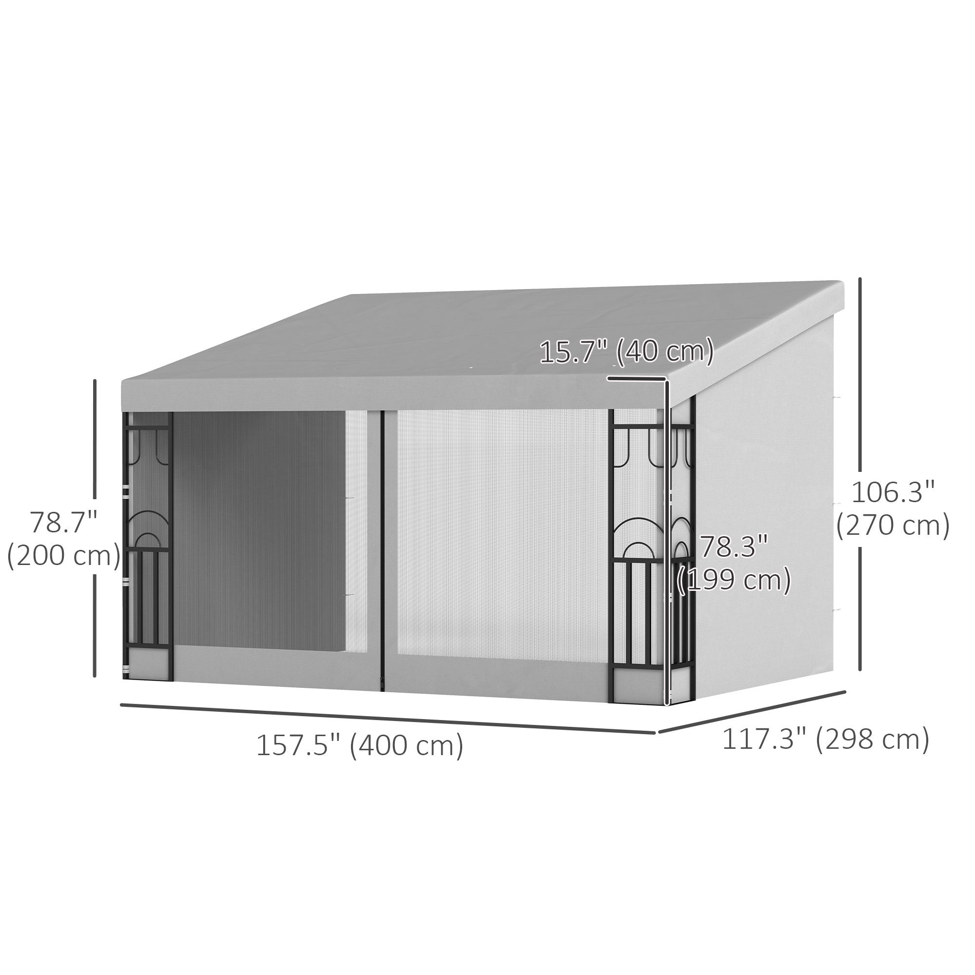 Outsunny 10' x 13' Wall Pergola, Outdoor Gazebo with 2 Curtains and 2 Nettings, UV Resistant, for Patio, Deck, Light Grey
