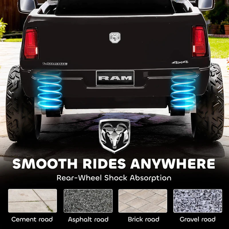 Qaba 12V Ride on Car, Licensed Dodge RAM 3500 Electric Vehicle with Remote Control, Suspension for 3-5 Years, Black
