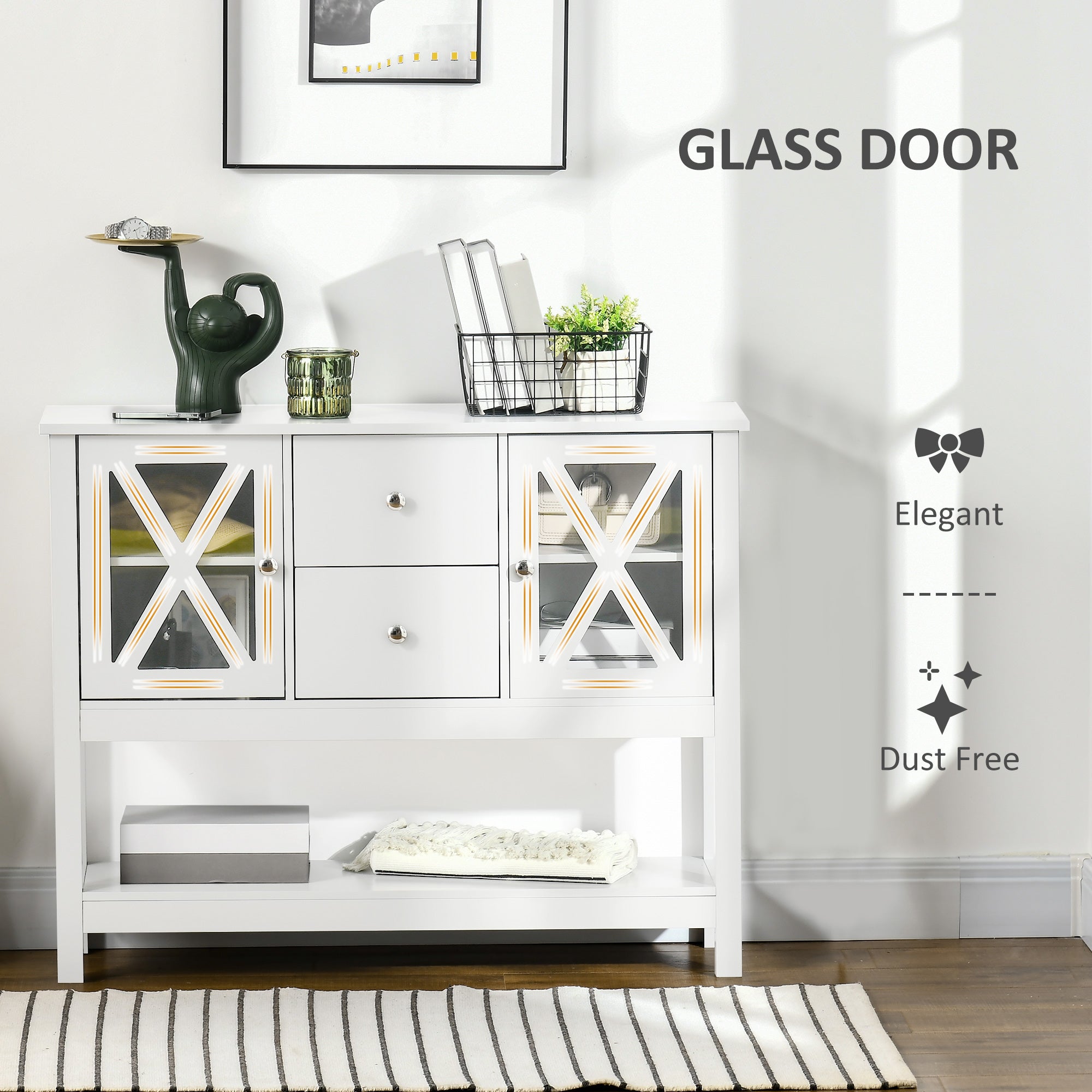 HOMCOM Glass Door Living Room Console: Modern Sideboard, Buffet Bar Cabinet with Storage Drawers and Adjustable Shelves