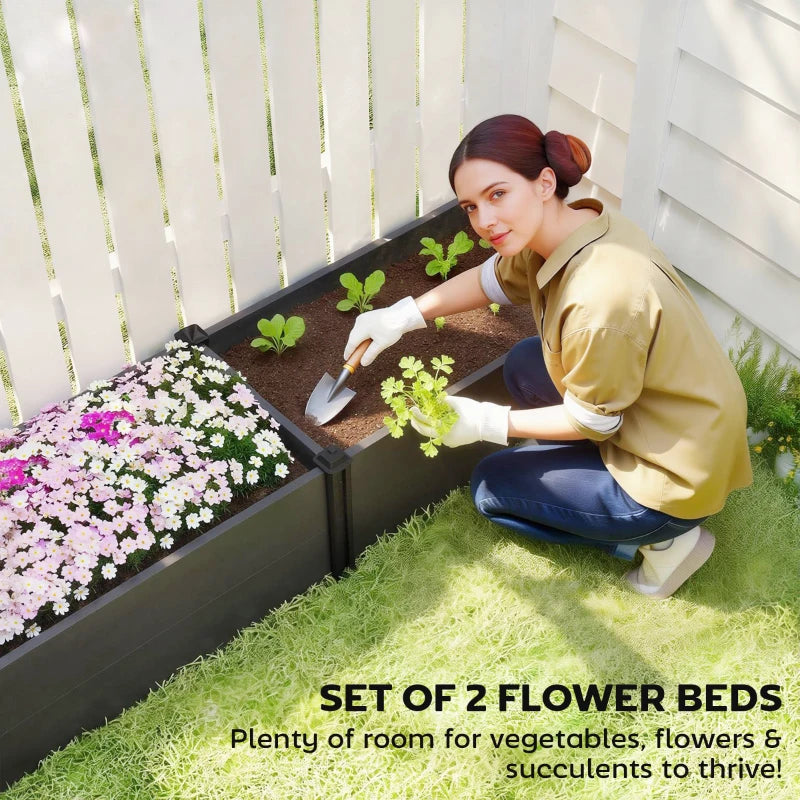 Vinyl Raised Garden Bed Kit, Set of 2 Elevated Garden Boxes with Open Bottom, Screwless Outdoor Planter Box