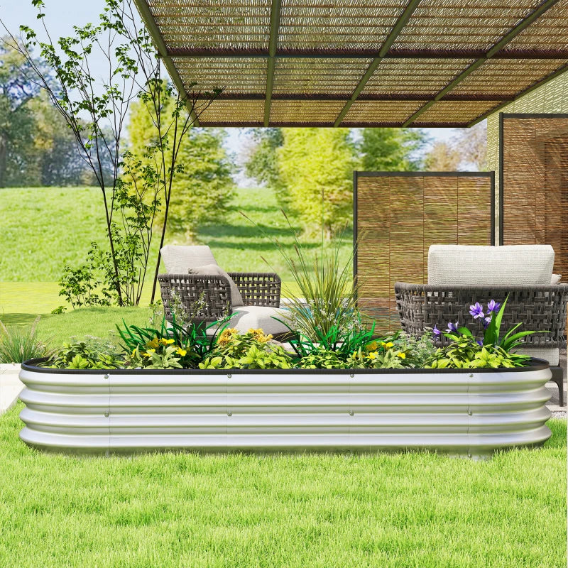 Galvanized Raised Garden Bed, 6 x 2 x 1 ft Modular Metal Garden Beds with Rubber Strip Edging, Silver