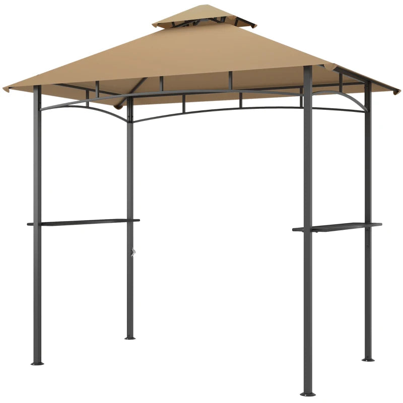 8' x 5' BBQ Grill Gazebo Tent with Double Tiered Canopy for Outdoor Sun Shade, Khaki