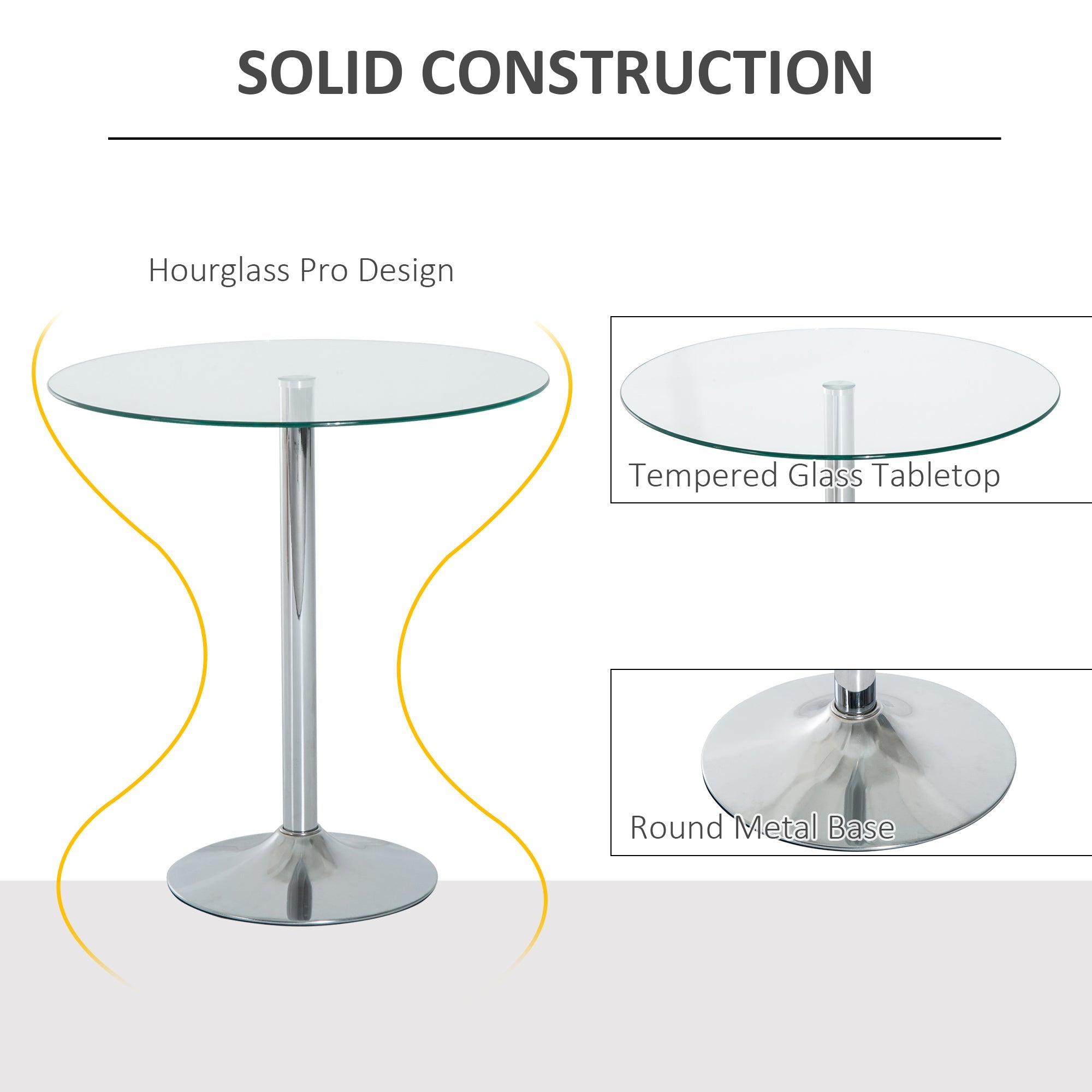 HOMCOM Compact Dining Delight: Round Pub Table with Tempered Glass Top, Silver Metal Base for Small Spaces