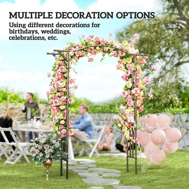 Garden Arch Outdoor Trellis Arbor with Extended Top, 66.9" x 15.7" x 90.6", Black