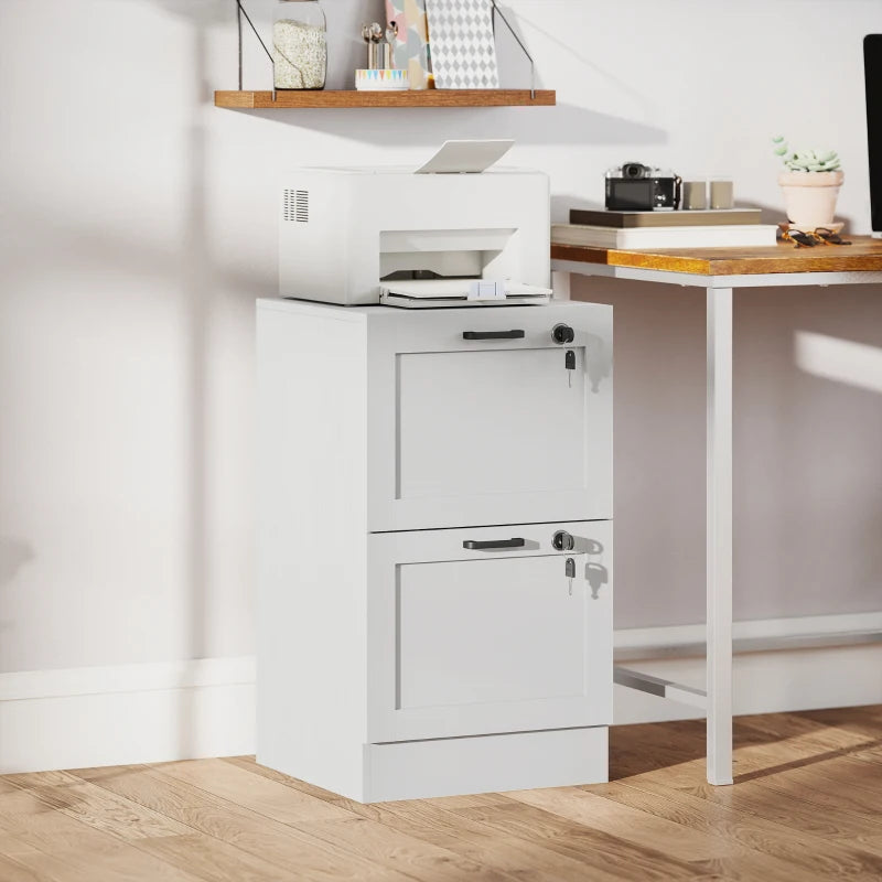 Vertical Filing Cabinet with 2 Drawers, Lock, File Cabinet for Home Office, A4 and Letter Size Files, White