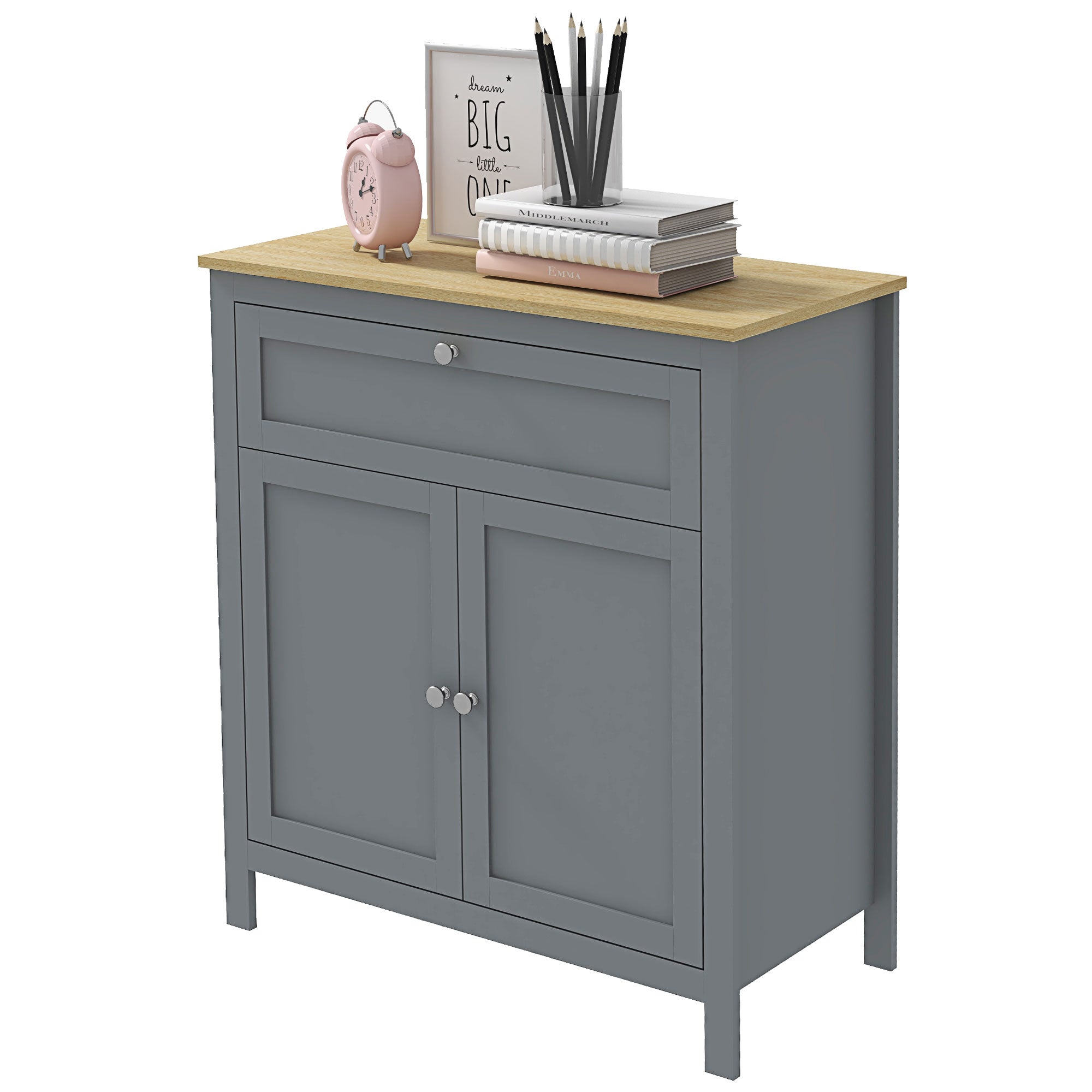 HOMCOM Buffet Storage Cabinet Buffet Table Drawer Double Door Cupboard Adjustable Shelf Living Room Entryway Grey
