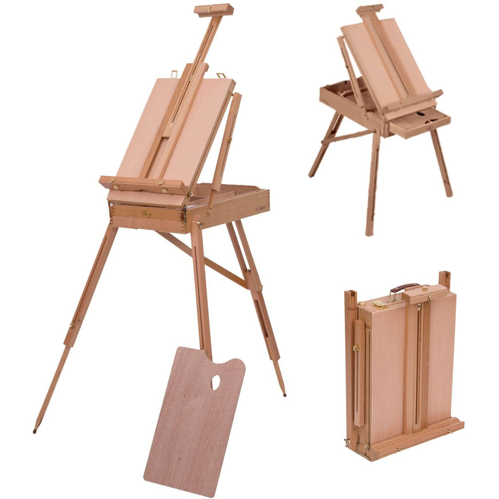 HOMCOM Foldable Art Easel 72.4" Portable Sketch Box French Style Wood Stand Drawer Palette Shoulder Strap Hold Canvas Artist Supplies