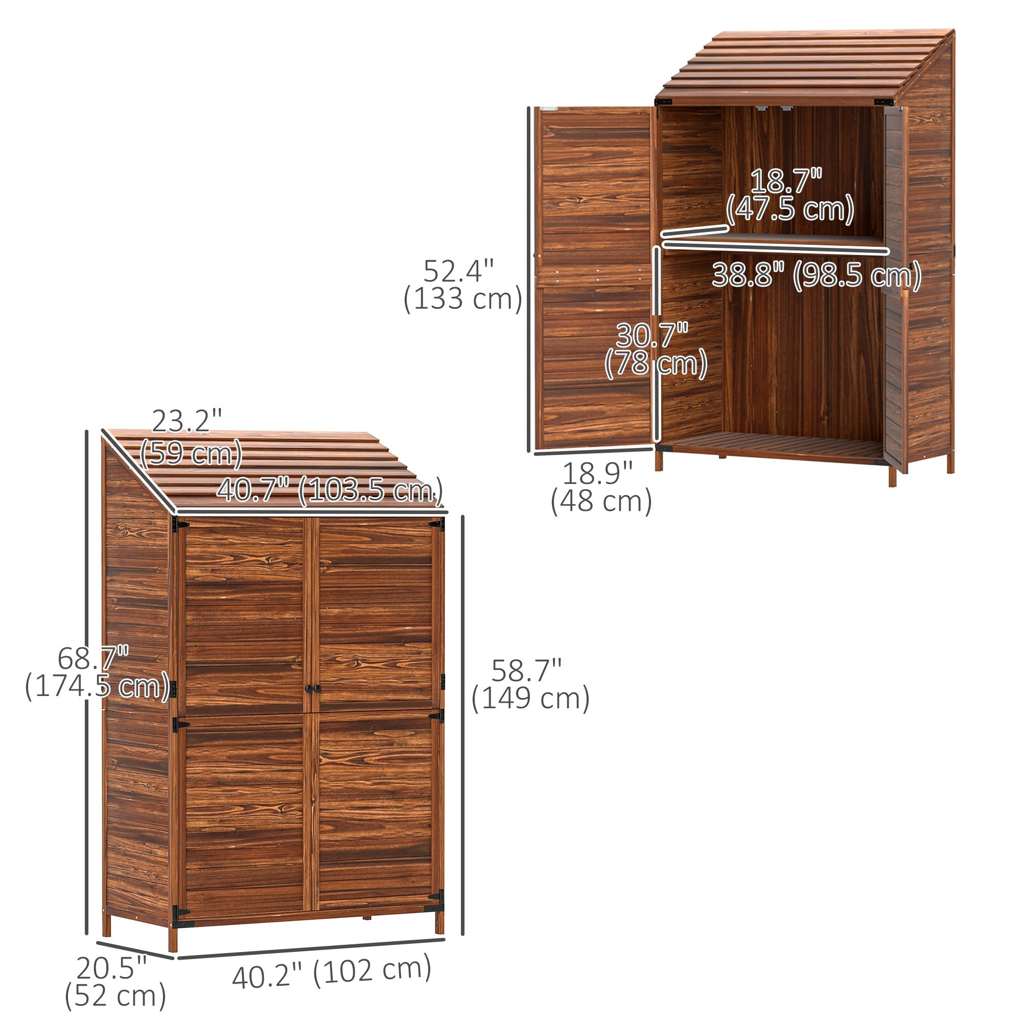 Outsunny Outdoor Storage Cabinet, Wooden Garden Storage Shed with Double Doors and Shelves for Garden Porch Deck, Mixed-Brown