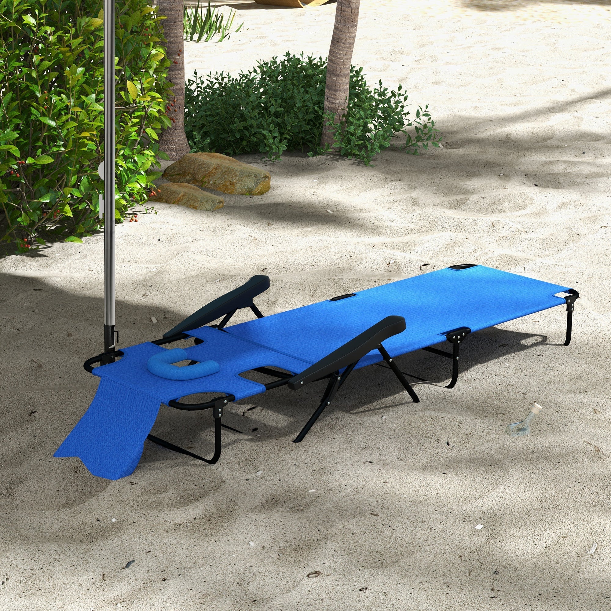 Outsunny Dark Blue Folding Lounge Chair with Reclining Back Portable Outdoor Use